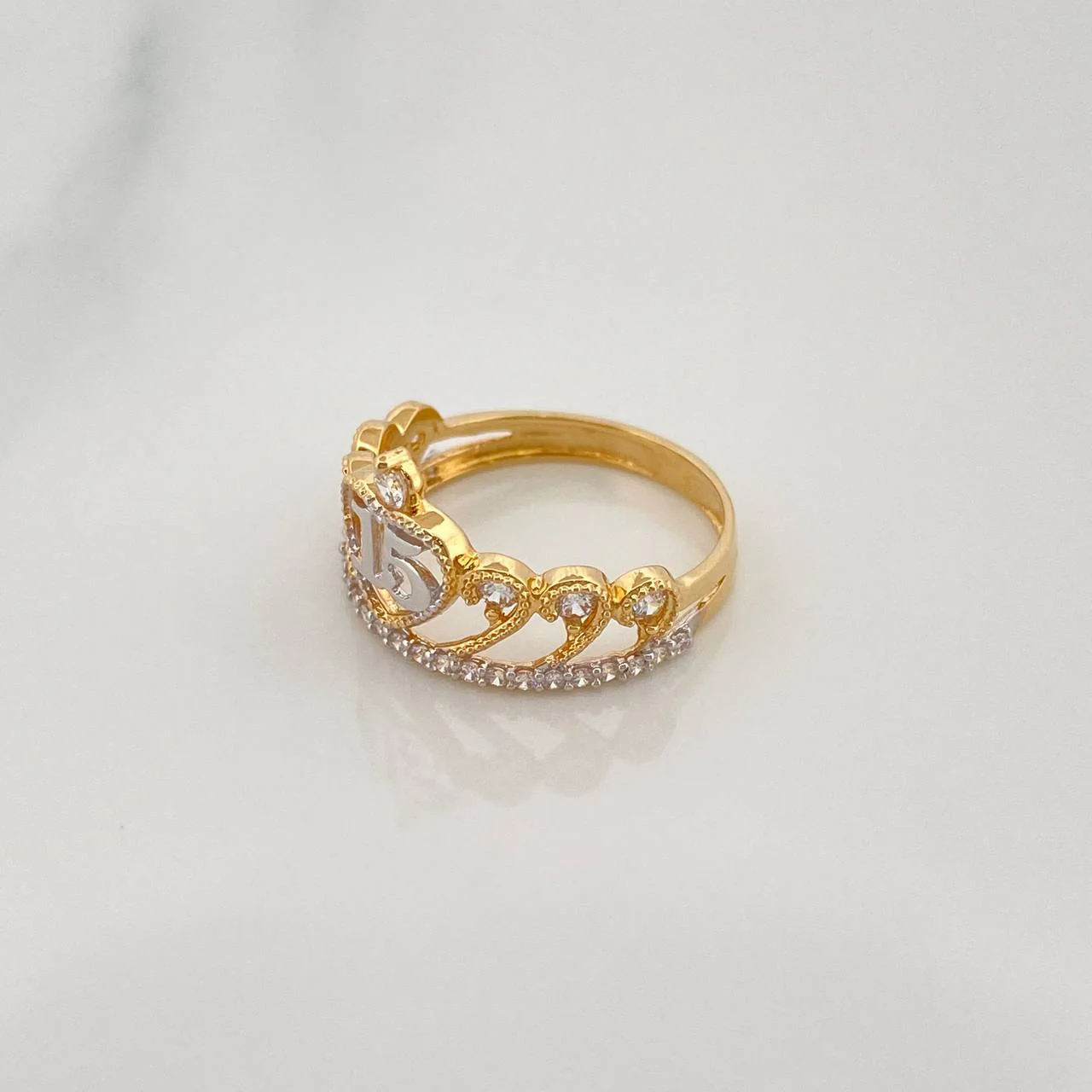 Anillo 15´S Corona 2 g / T4 1/4 Dos Oros Amarillo Blanco 18K - Image 3