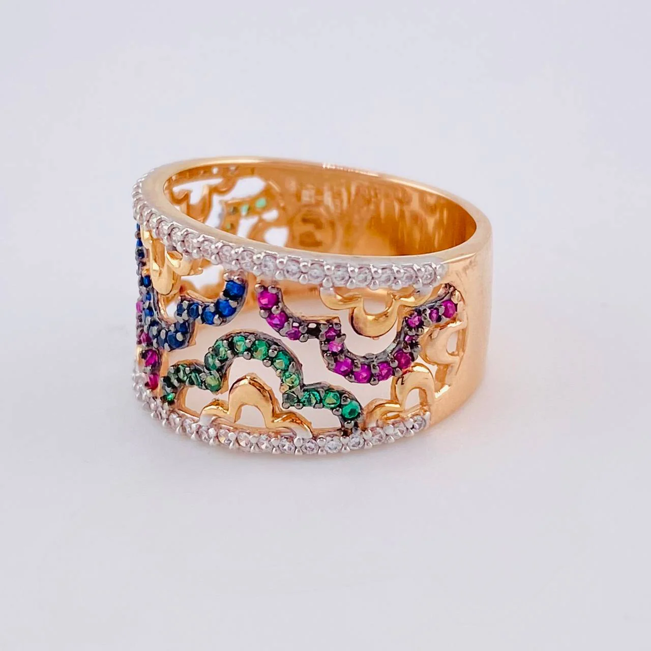Anillo Ondas Floreado 5.45 g / T7 1/4 Dos Oros Blanco Rosa 18K - Image 2