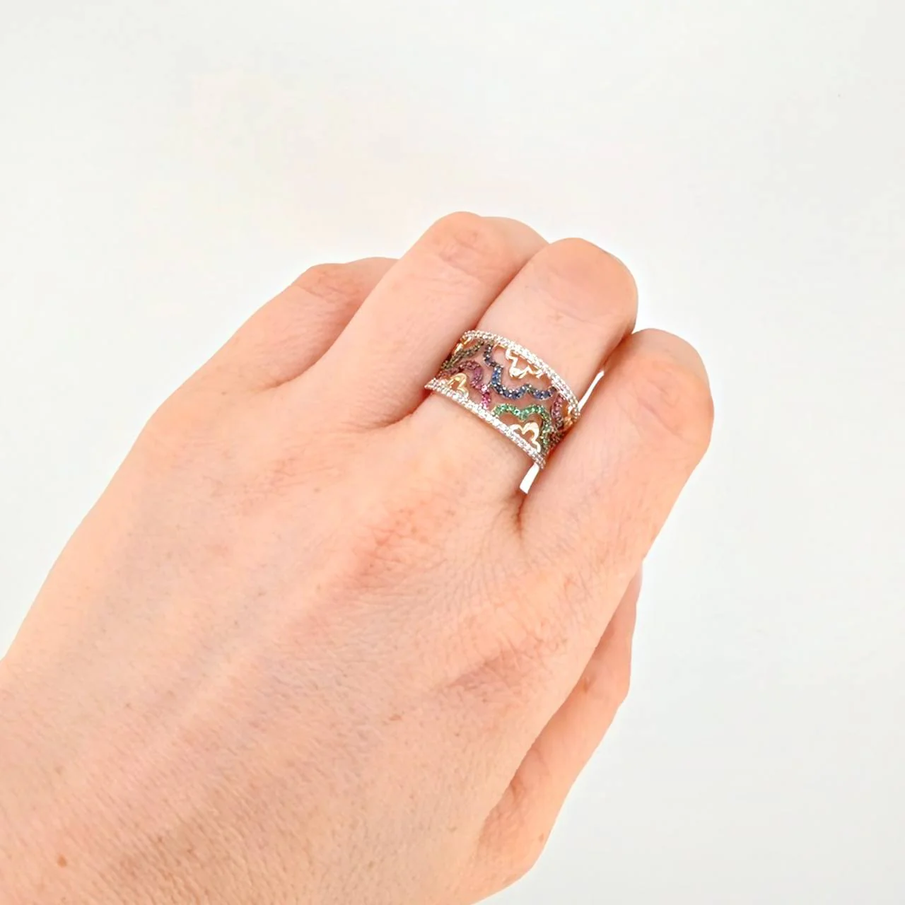 Anillo Ondas Floreado 5.45 g / T7 1/4 Dos Oros Blanco Rosa 18K - Image 4