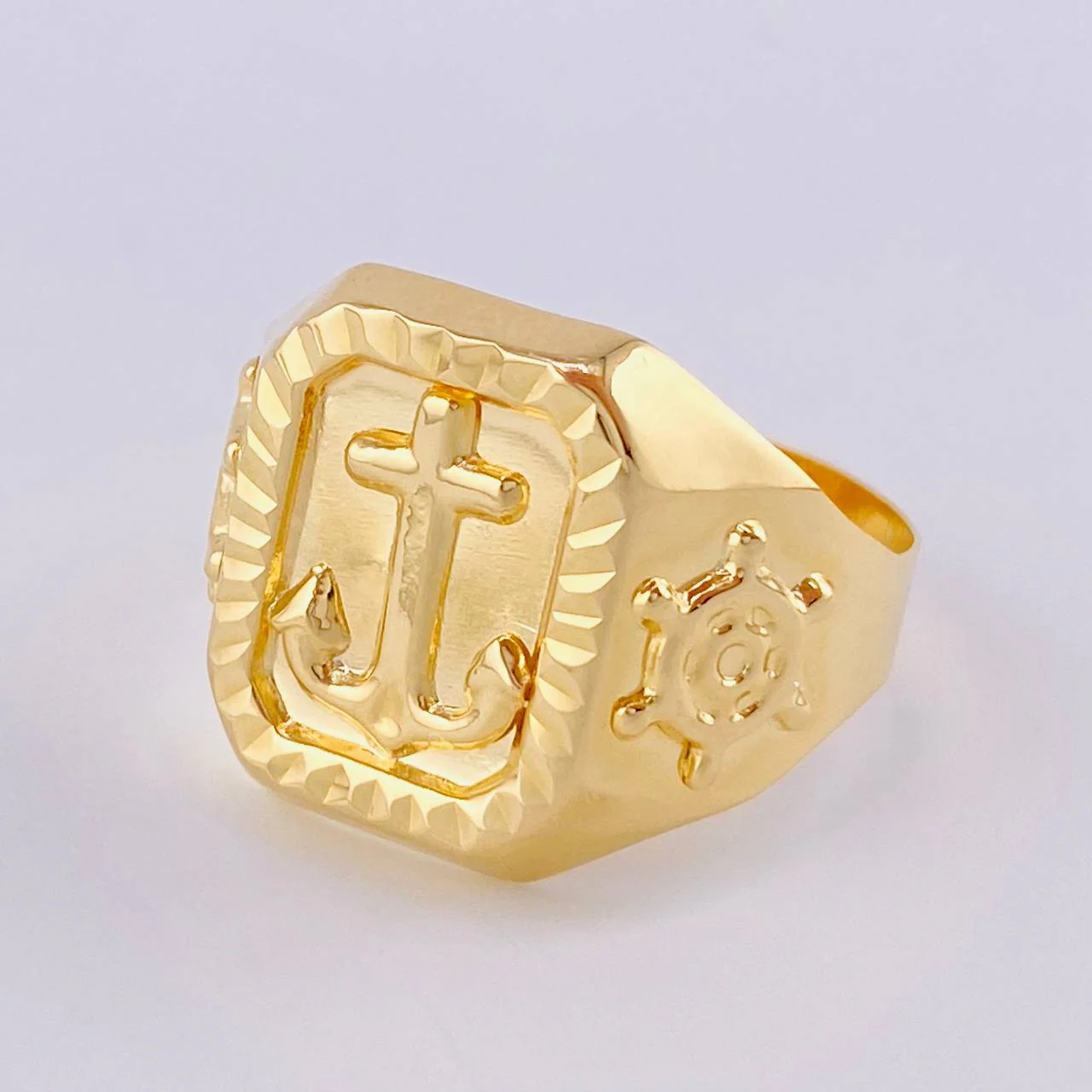 Anillo Ancla Marco Rayado 3.65 g / T10 3/4 Oro Amarillo 18K - Image 3