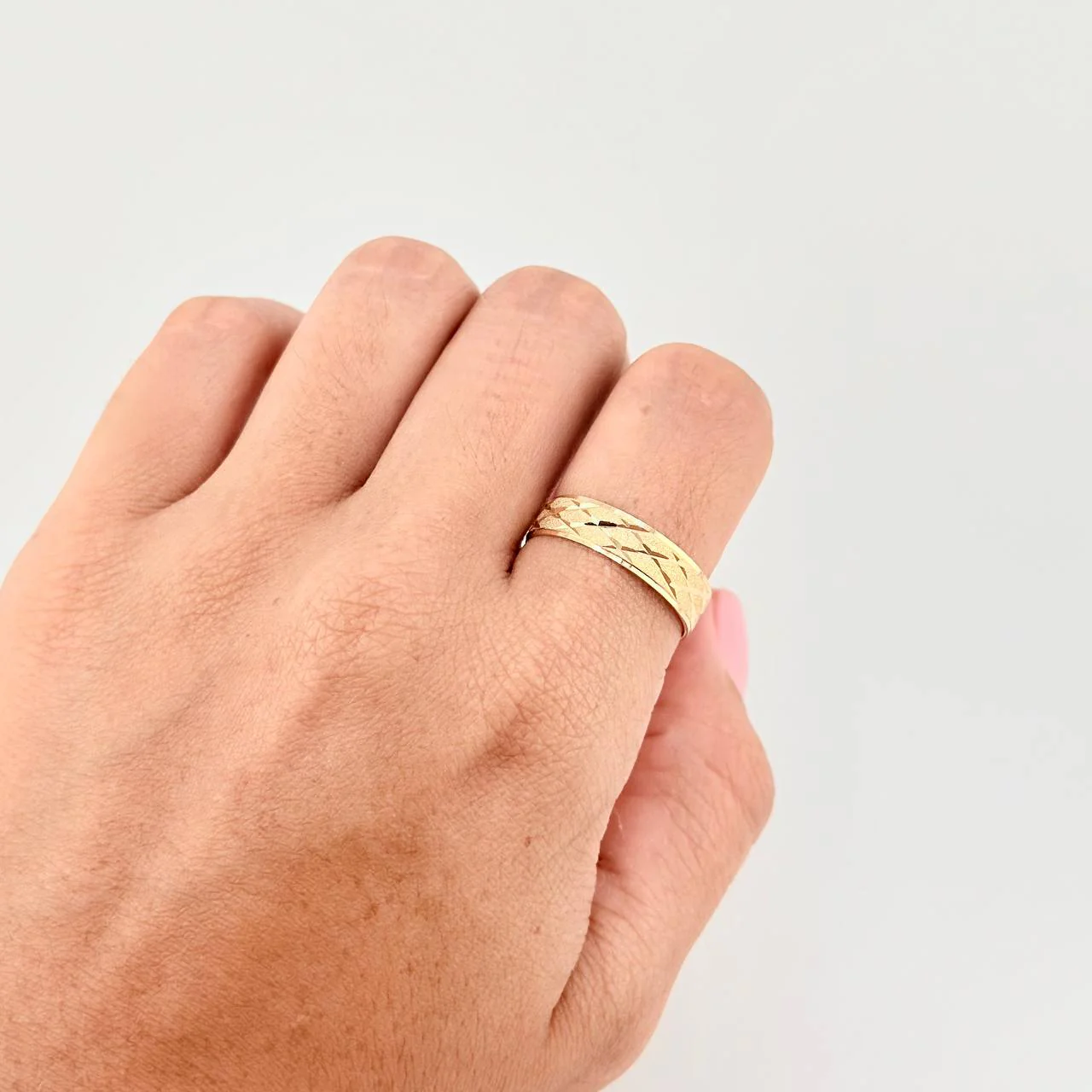 Anillo Argolla malla zig-zag diamantada 3.9g / T10 3/4 Oro Amarillo 18K - Image 4