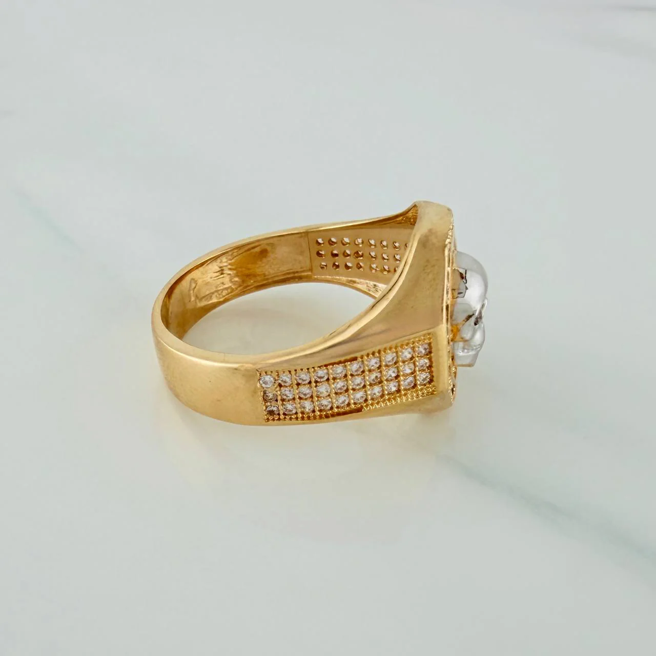 Anillo Calavera 10gr / T10 1/2 / Dos Oros Amarillo Blanco 18K - Image 4