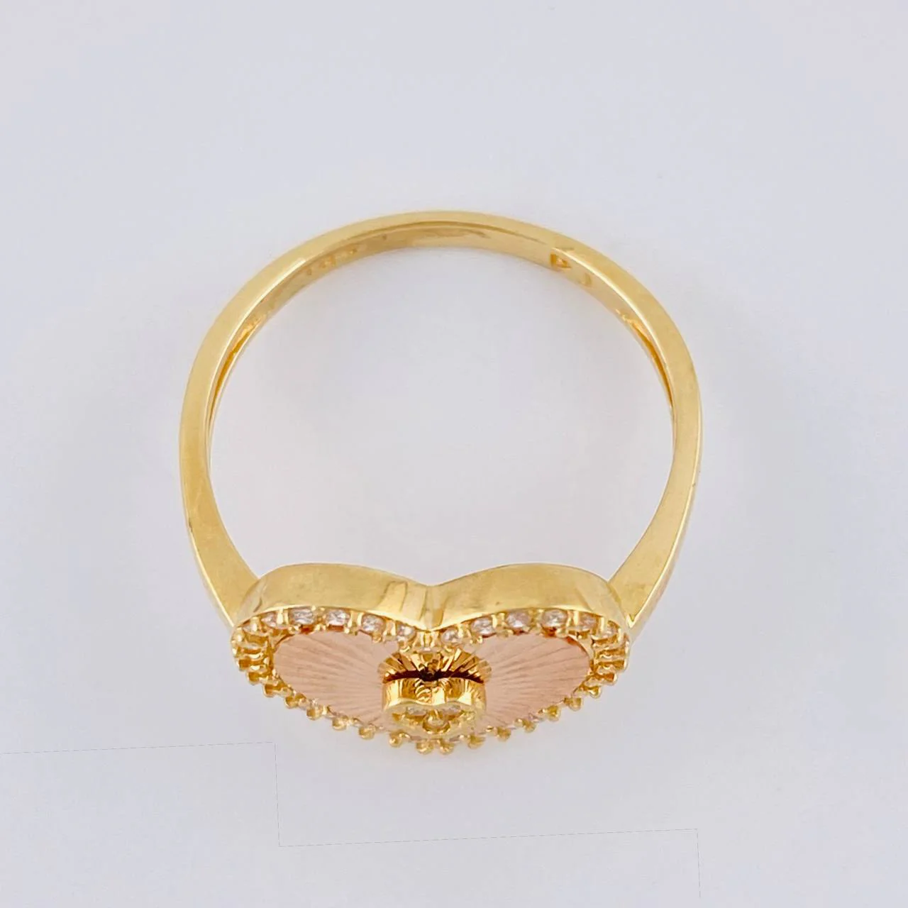 Anillo Corazón Diamantado Con Marco 2.85 g / T7 1/4 Dos Oros Amarillo Rosa 18K - Image 3