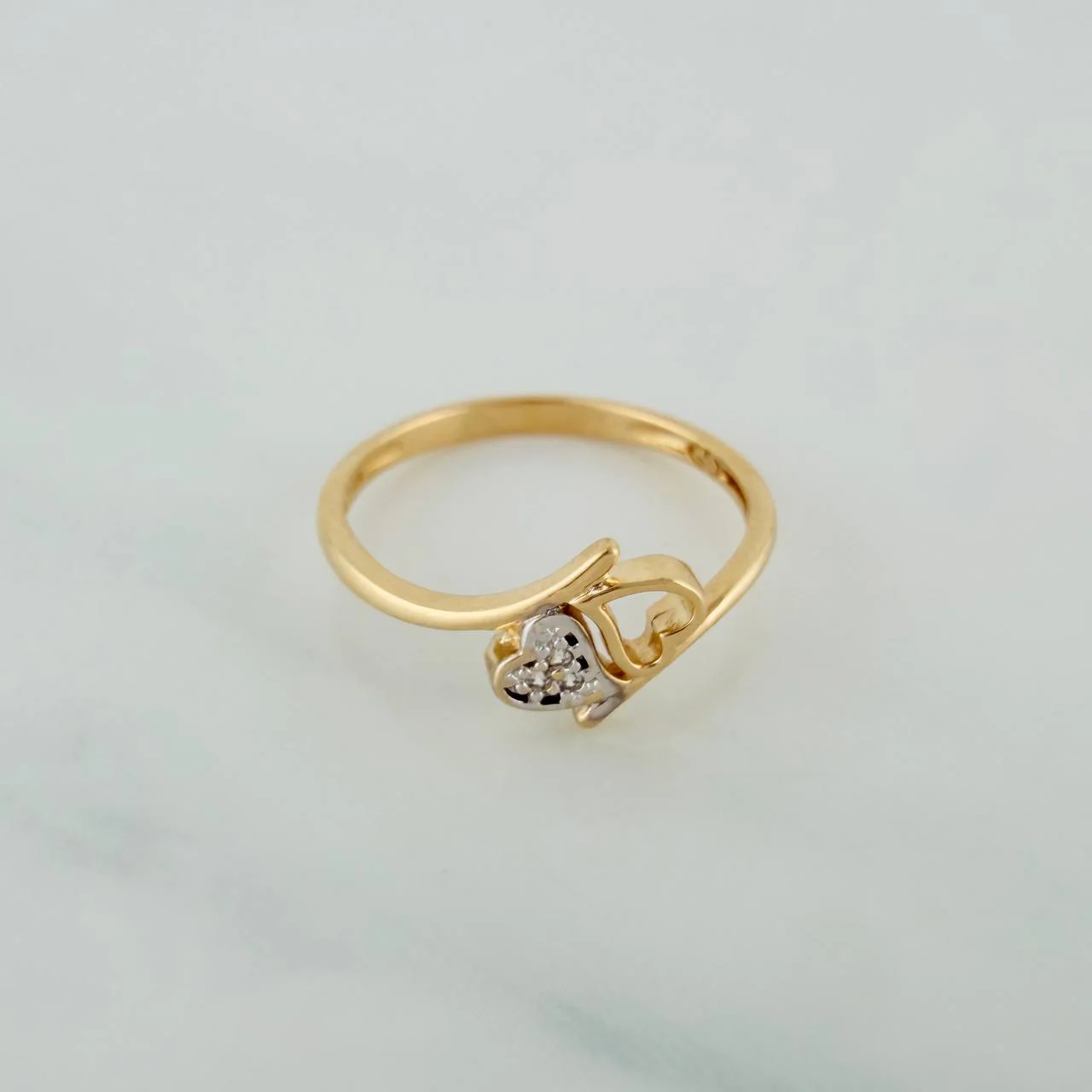 Anillo Corazon Doble 1.9gr / T7 / 2cm / Dos Oros Amarillo Blanco 18K