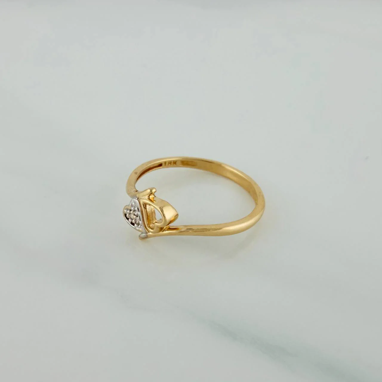 Anillo Corazon Doble 1.9gr / T7 / 2cm / Dos Oros Amarillo Blanco 18K - Image 2