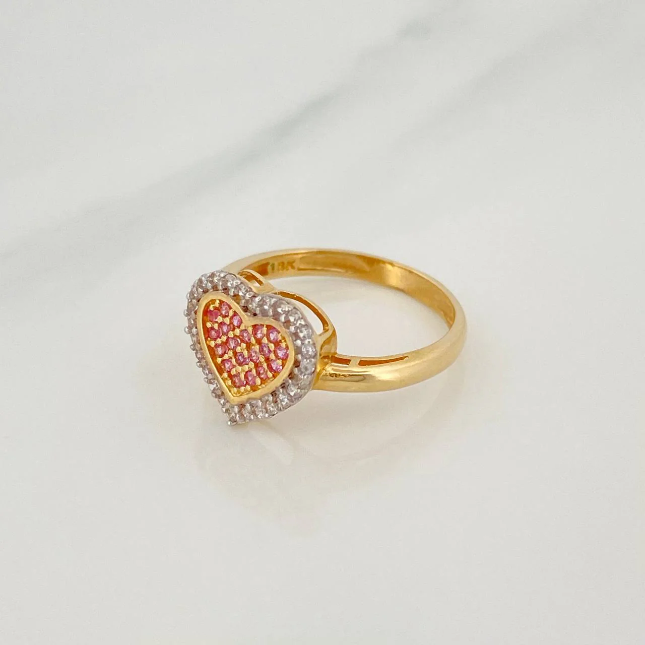 Anillo Corazon Tupido 2.5 g / T5 1/2 Dos Oros Amarillo Blanco 18K - Image 3