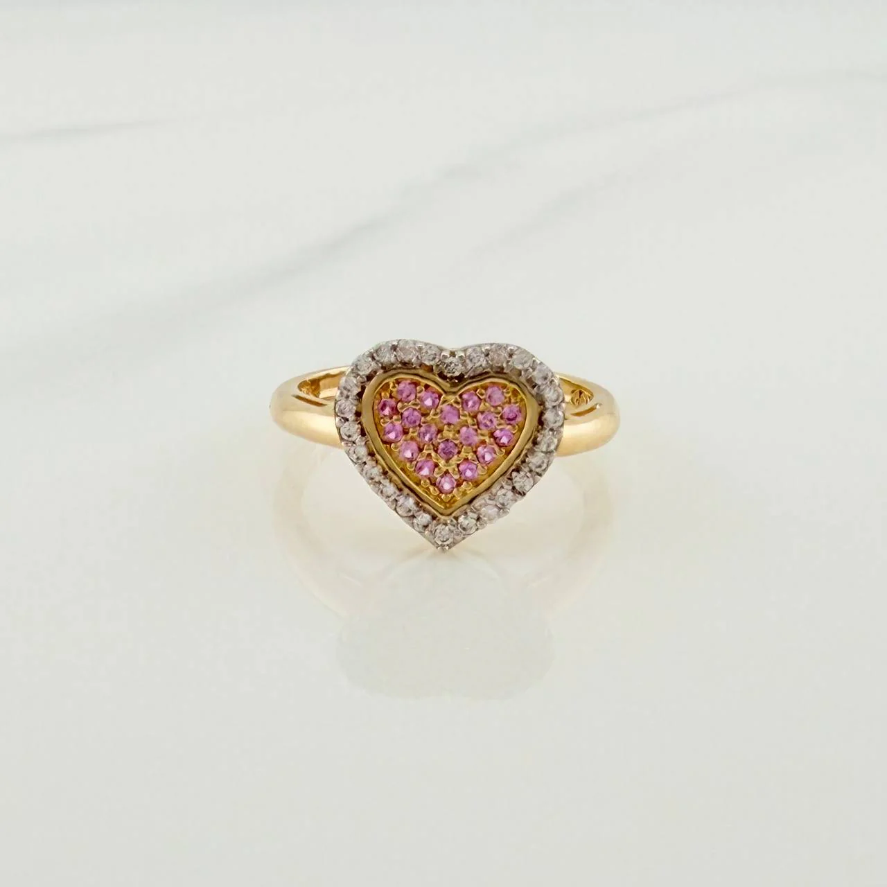 Anillo Corazon Tupido 2.5gr / 5 1.4 / Dos Oros Amarillo Blanco 18K &