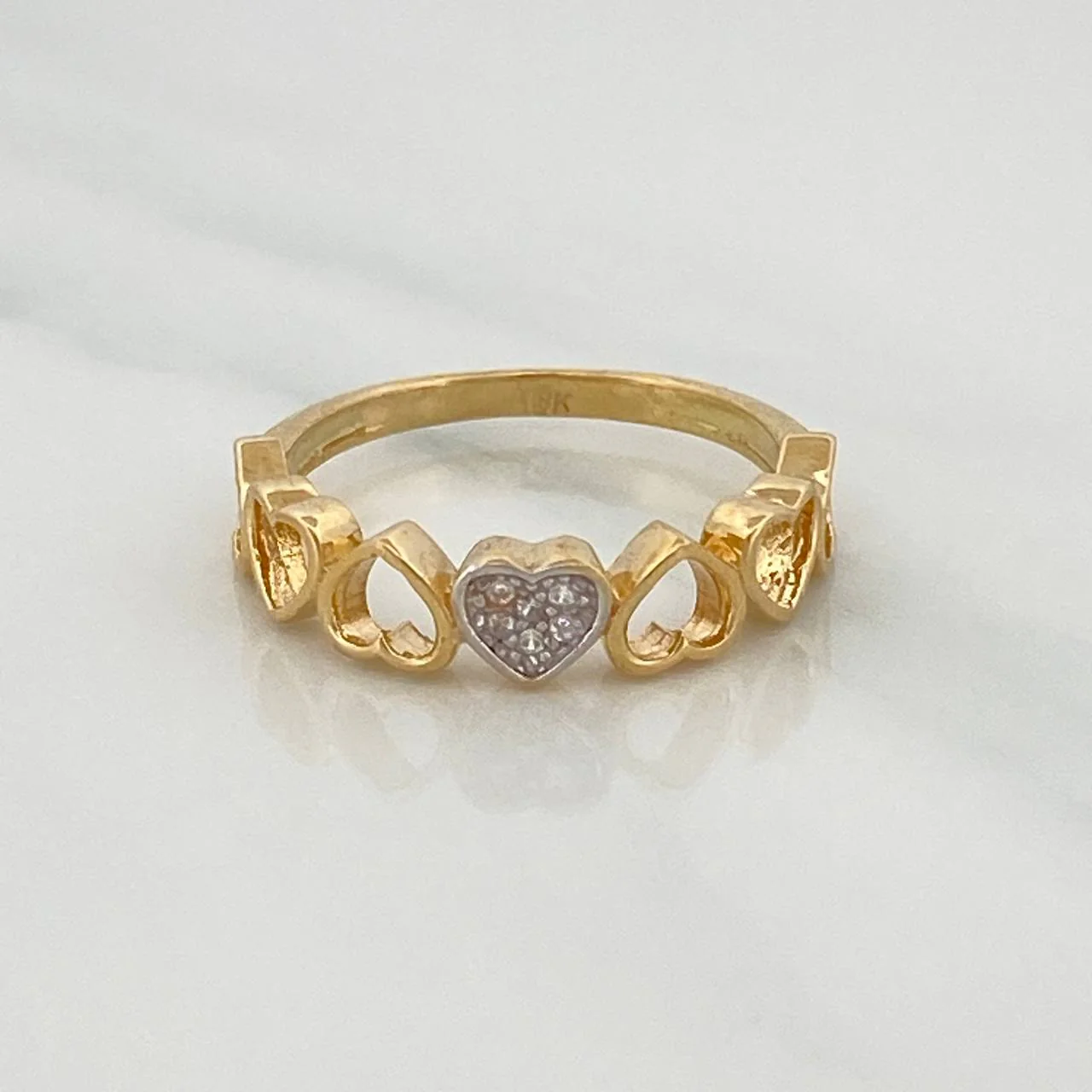Anillo Corazones 2.4gr / T7 1/4 / Dos Oros Amarillo Blanco 18K $ - Image 2