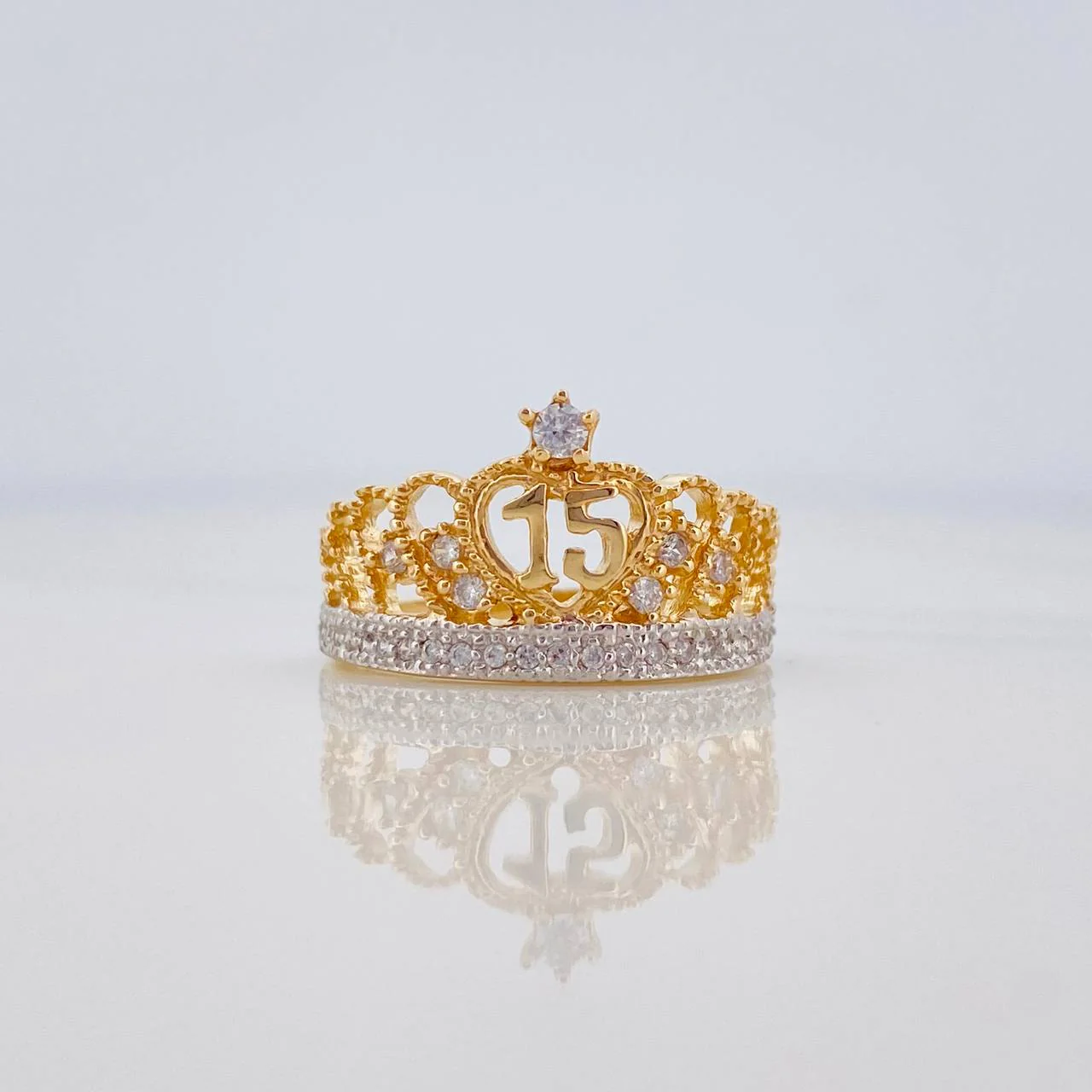 Anillo Corona 15S 3.15 g / T7 1/4 Dos Oros Amarillo Blanco 18K