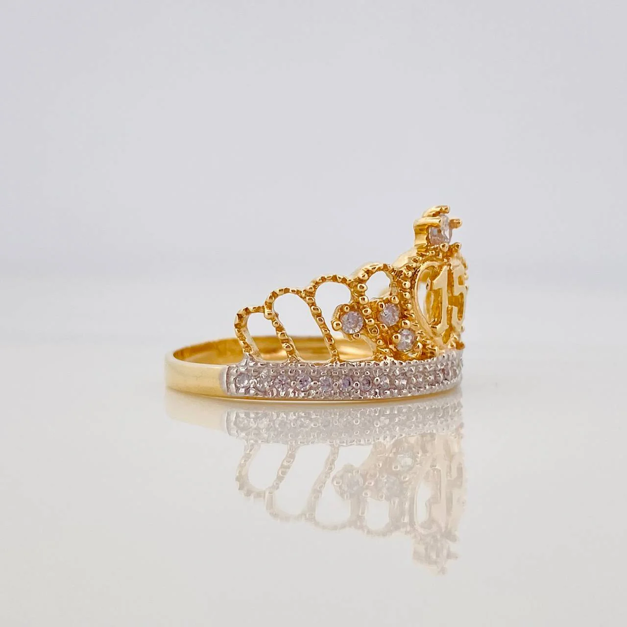 Anillo Corona 15S 3.15 g / T7 1/4 Dos Oros Amarillo Blanco 18K - Image 3