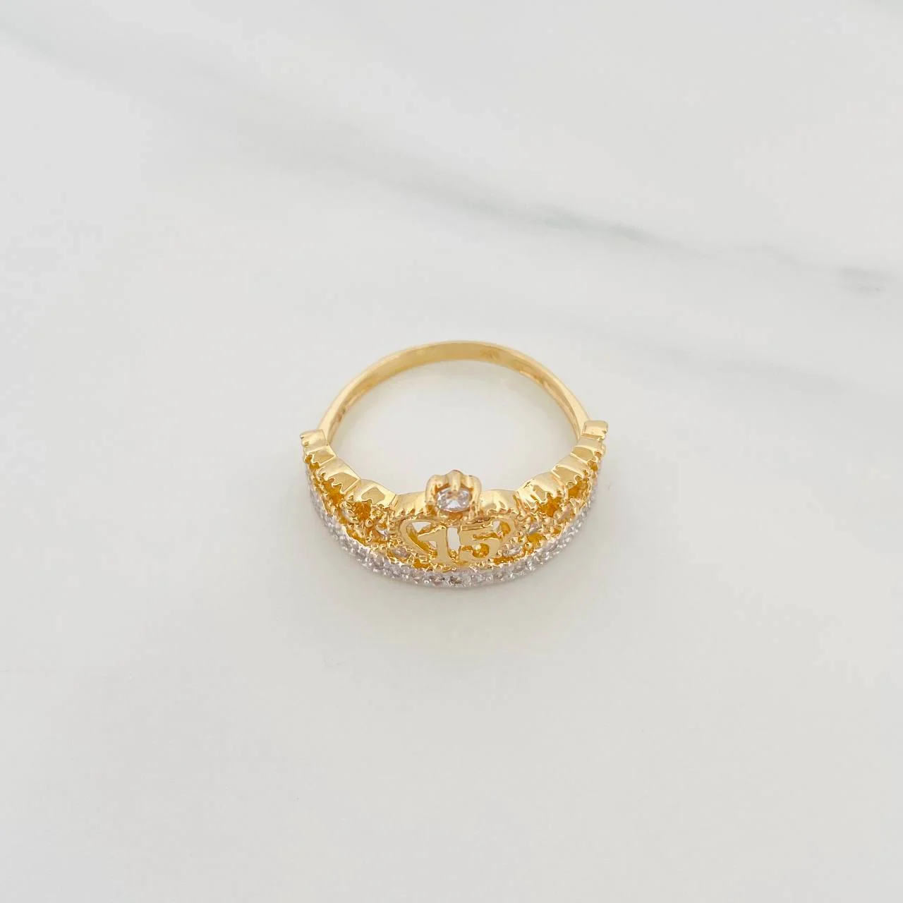 Anillo Corona 15S 3.15 g / T7 1/4 Dos Oros Amarillo Blanco 18K - Image 4