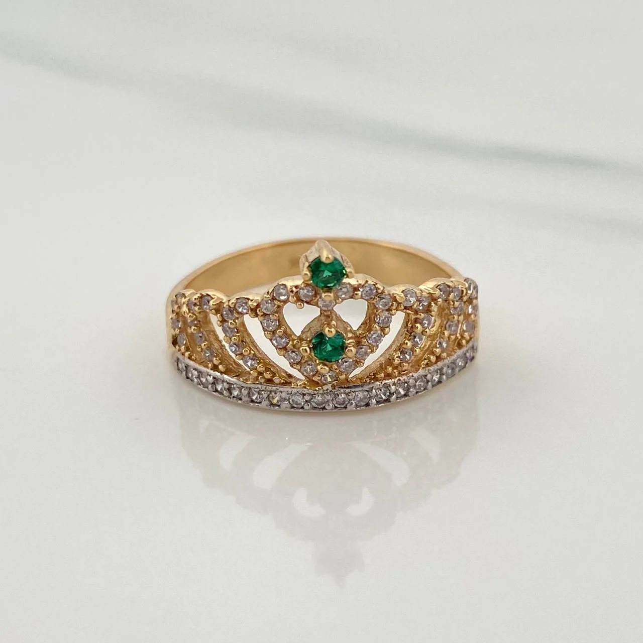Anillo Corona 3.2gr / T6 3/4 / 2cm / Dos Oros Amarillo Blanco 18K $