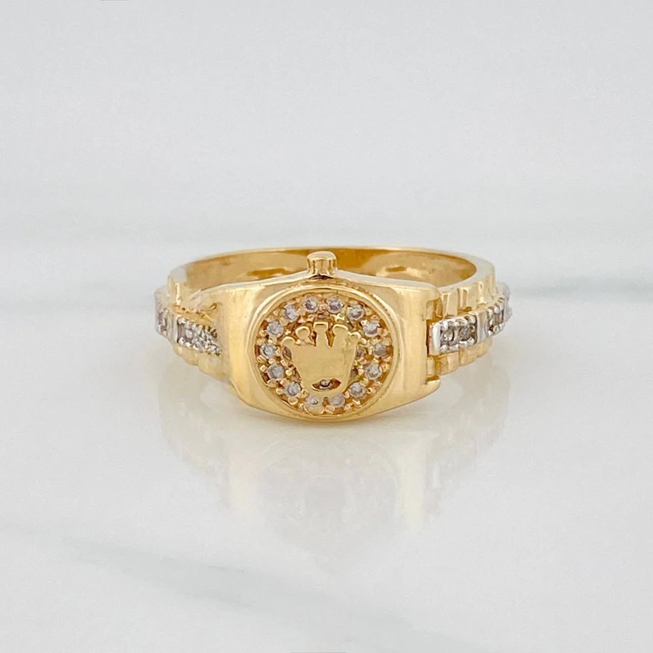 Anillo Corona 3.95 g / T6 3/4 Dos Oros Amarillo Blanco 18K