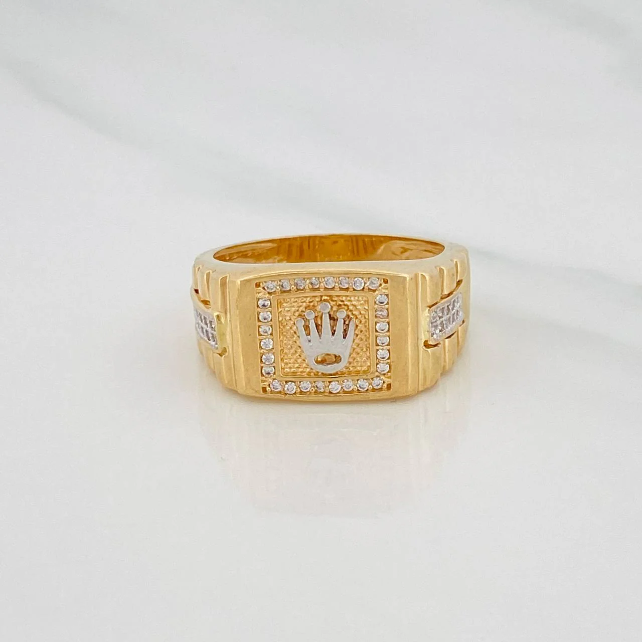 Anillo Corona 8g / T10 3/4 Dos Oros Amarillo Blanco 18K