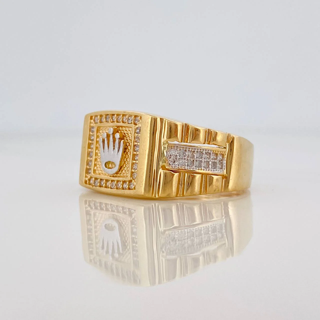 Anillo Corona 8g / T10 3/4 Dos Oros Amarillo Blanco 18K - Image 2