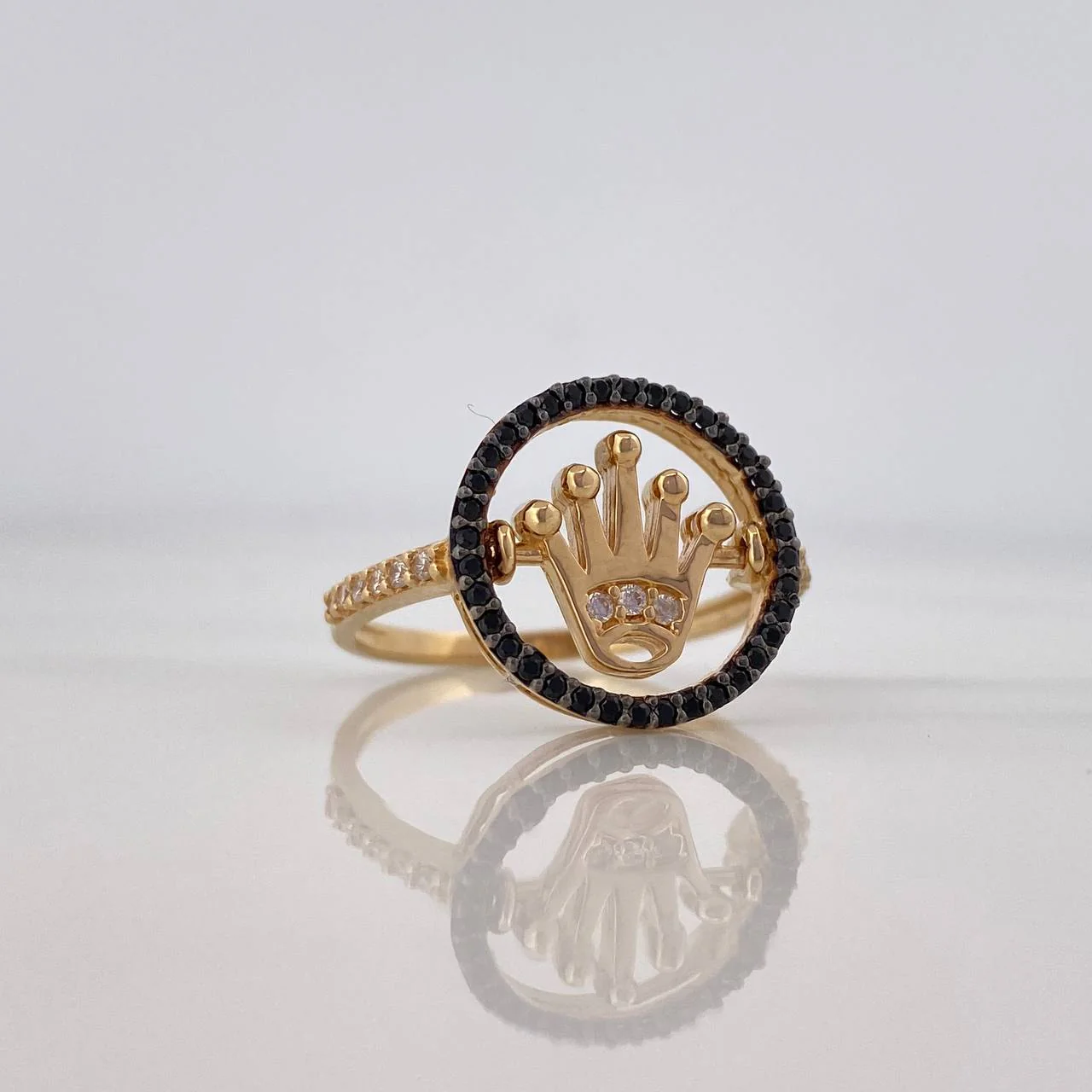 Anillo Corona Articulada 3.85 g / T8 Dos Oros Negro Amarillo 18K - Image 2