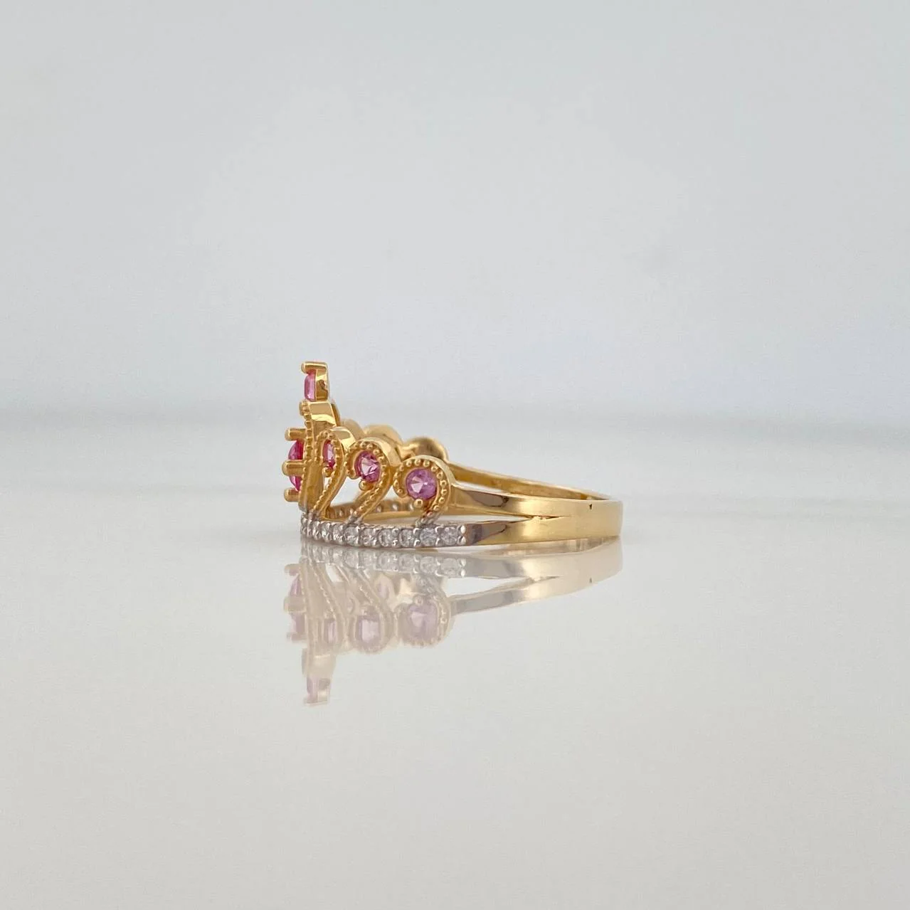 Anillo Corona Corazon 2.25 g / T6 1/2 Dos Oros Amarillo Blanco 18K - Image 4