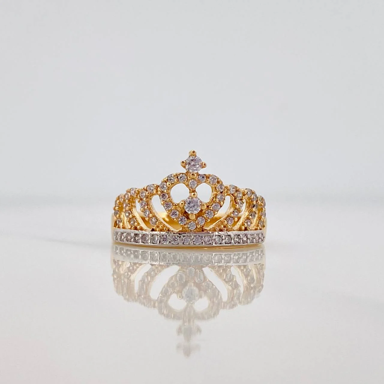 Anillo Corona Corazon 3.45 g / T6 3/4 Dos Oros Amarillo Blanco 18K