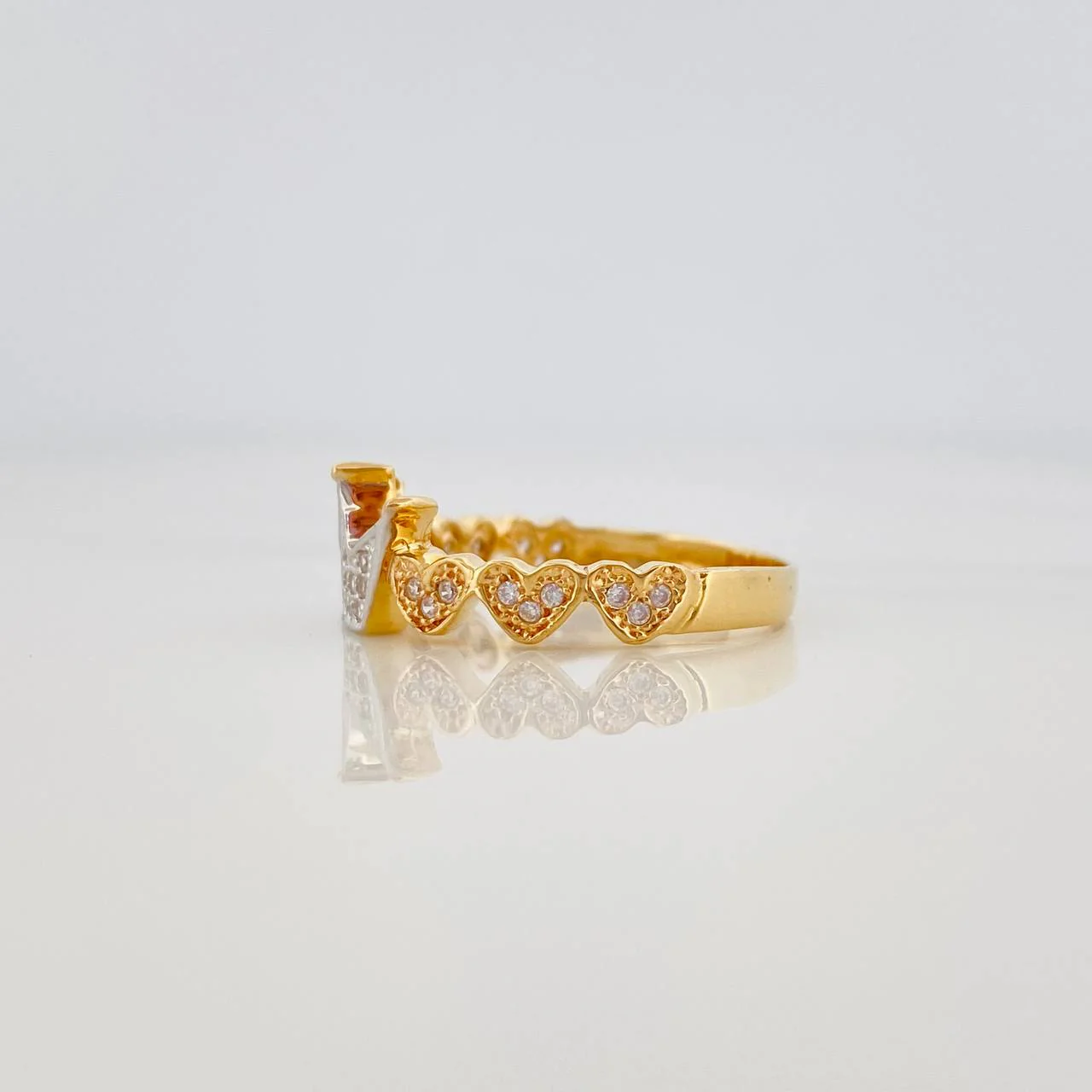 Anillo Corona Corazones 2.7g / T6 3/4 Dos Oros Amarillo Blanco 18K - Image 3