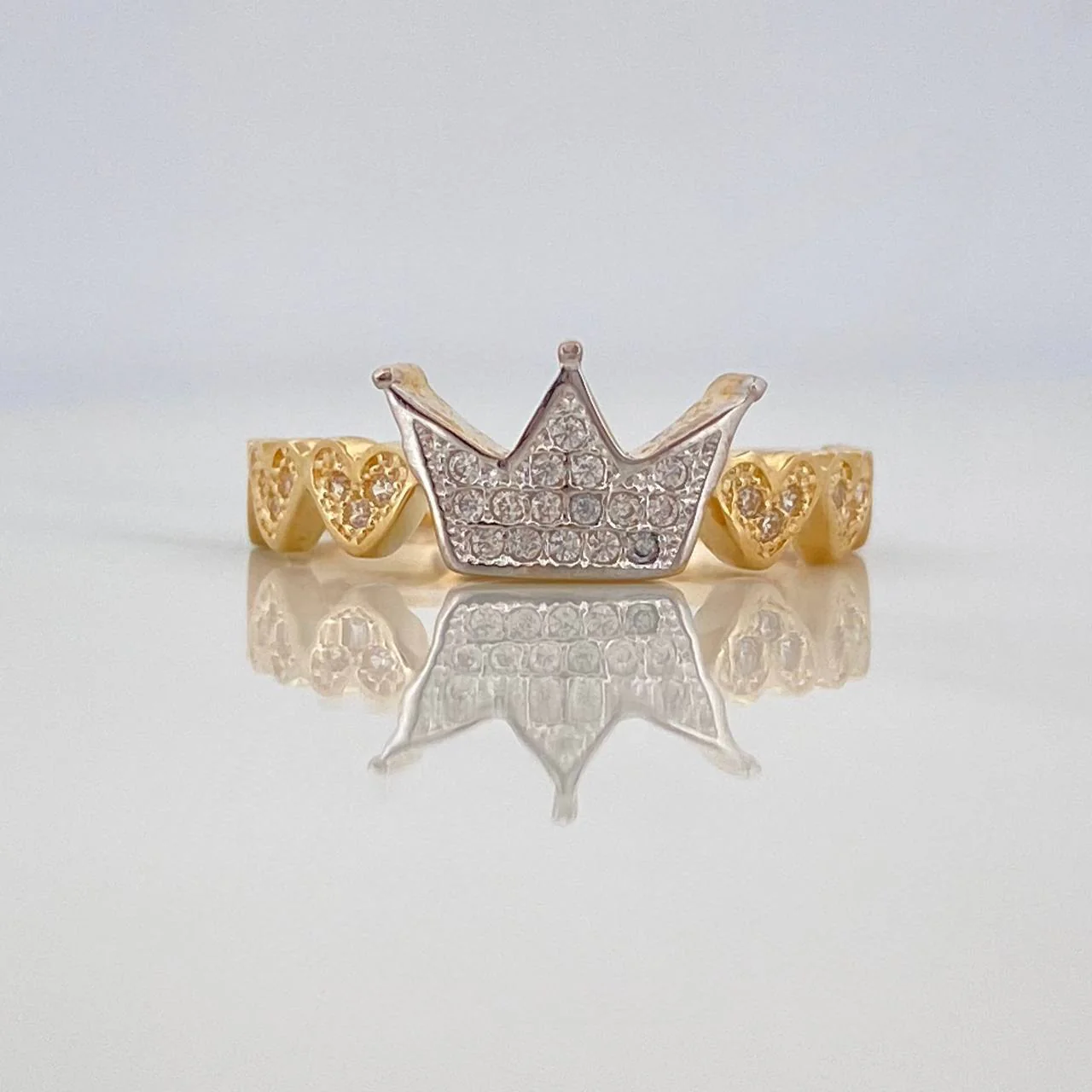 Anillo Corona Corazones 2.85g / T7 1/2 Dos Oros Amarillo Blanco 18K