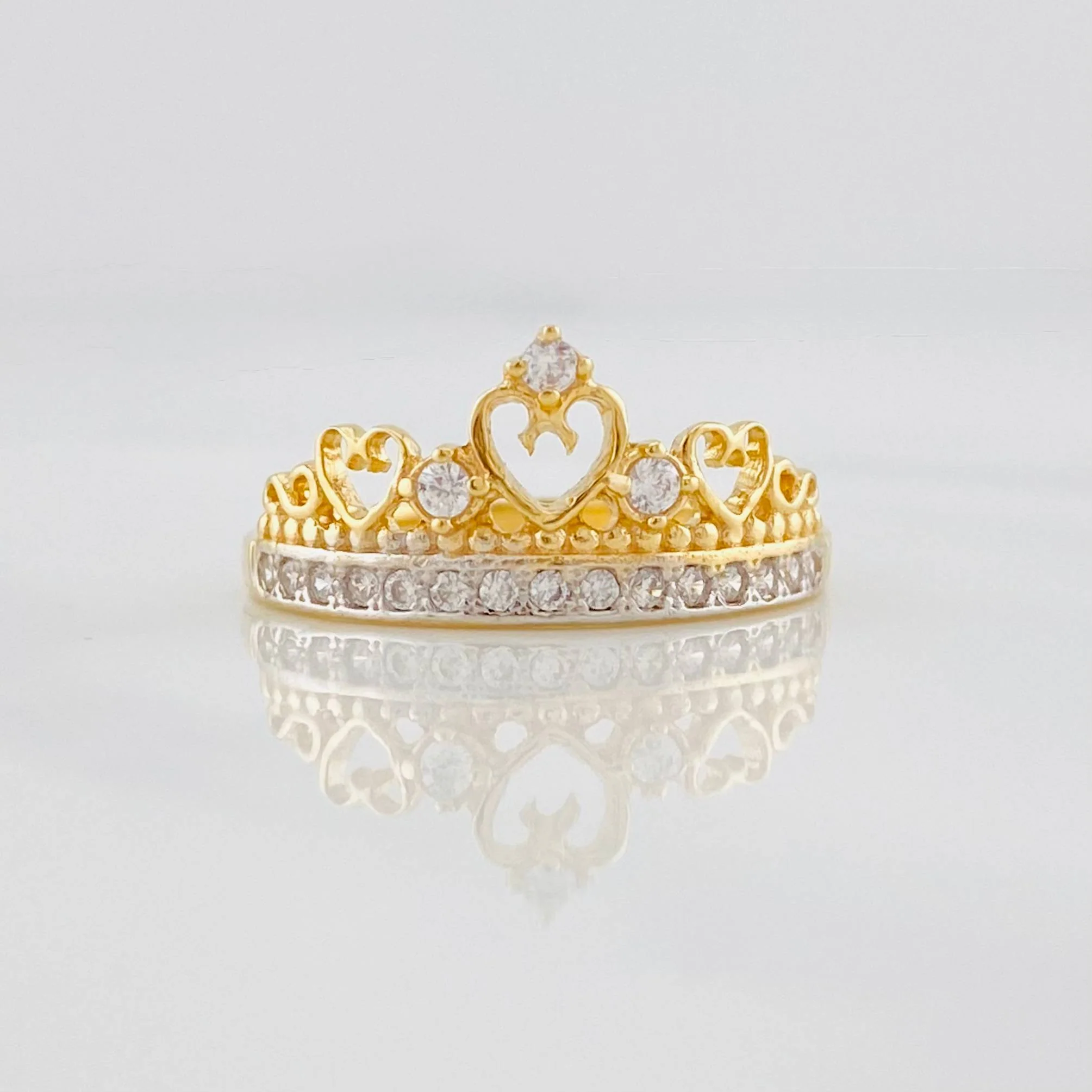 Anillo Corona princesa 2.7g / T7 Dos Oros Amarillo Blanco 18K