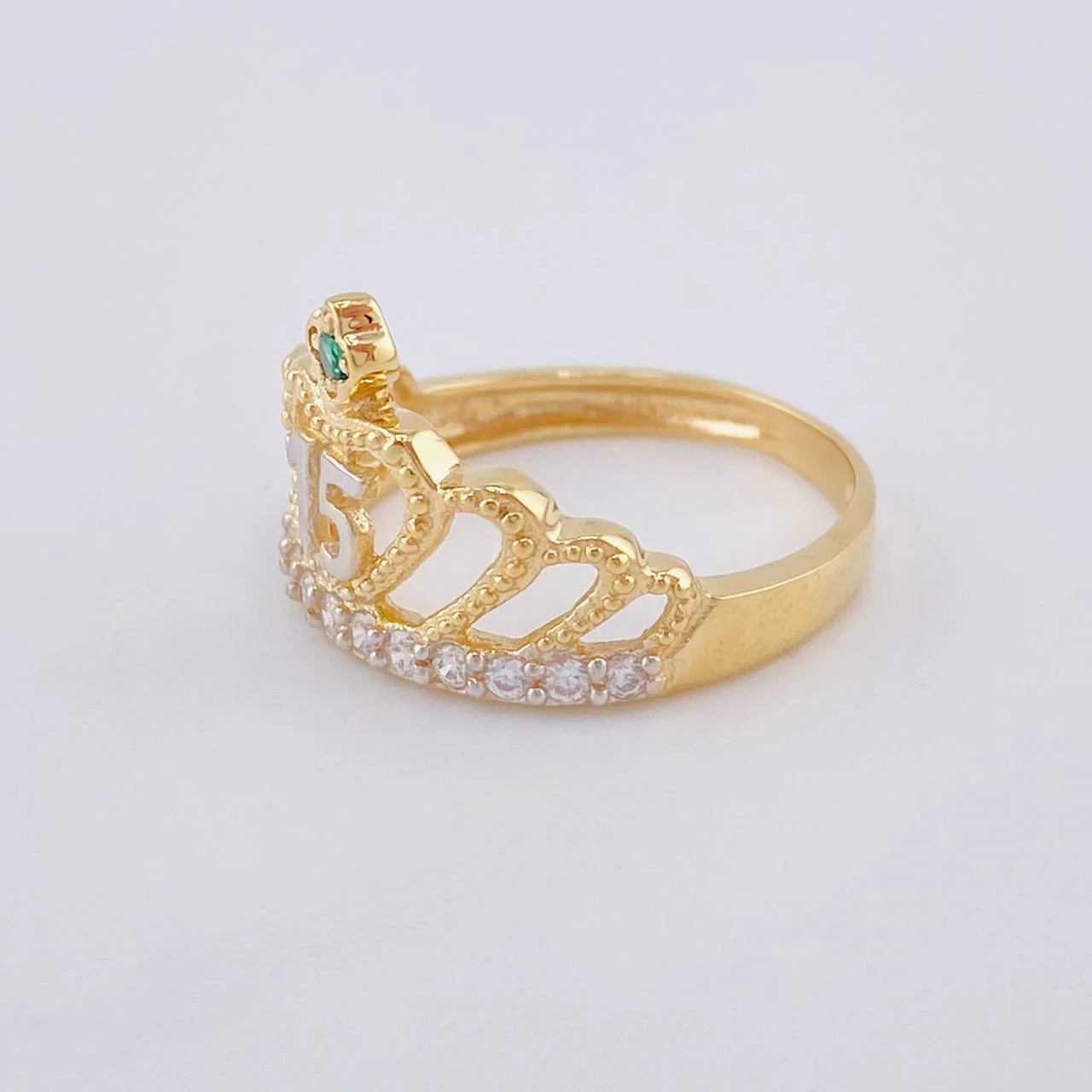 Anillo Corona Quinces Corazón 3.2 g / T7 1/4 Dos Oros Amarillo Blanco 18K - Image 2