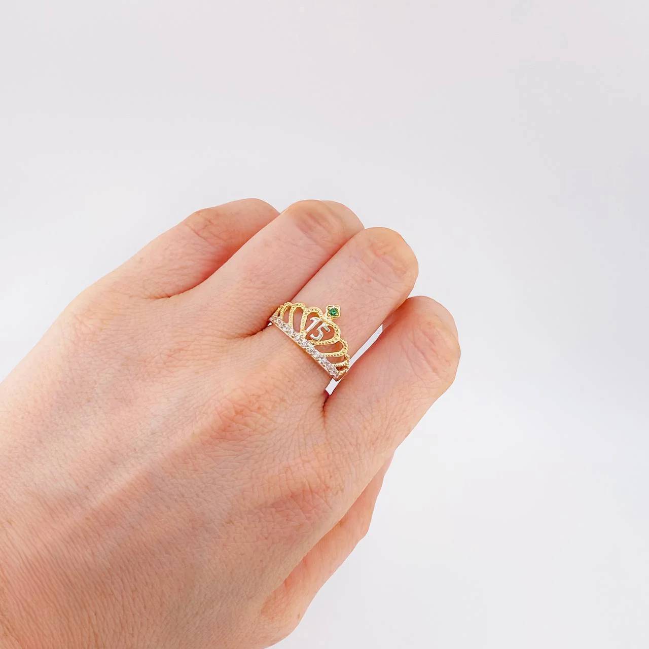 Anillo Corona Quinces Corazón 3.2 g / T7 1/4 Dos Oros Amarillo Blanco 18K - Image 4
