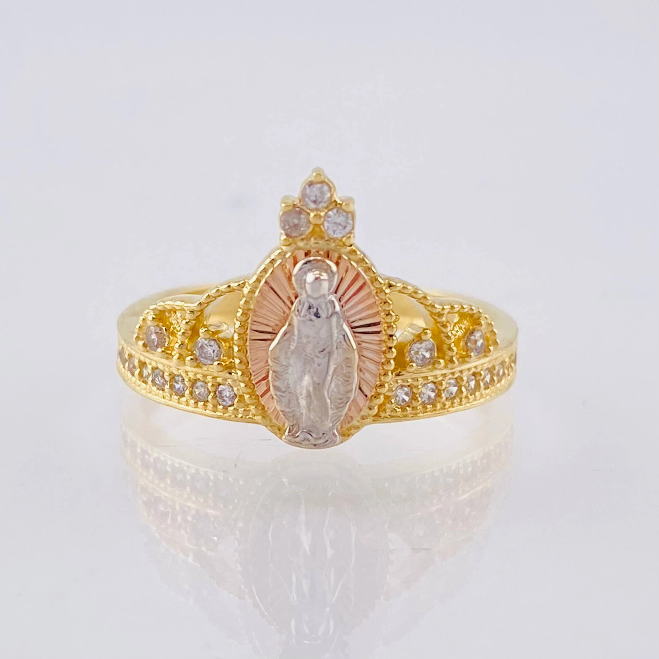 Anillo Corona Virgen Milagrosa 3.15gr / T7 1/2 / Tres Oros 18K