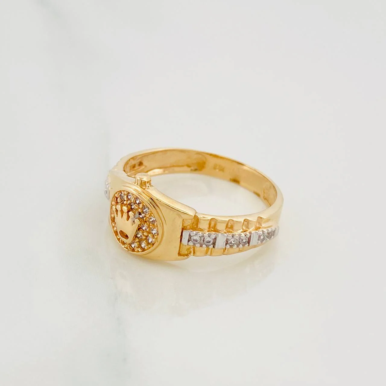 Anillo Correa Corona 3.8g / T6 1/2 Dos Oros Amarillo Blanco 18K - Image 2