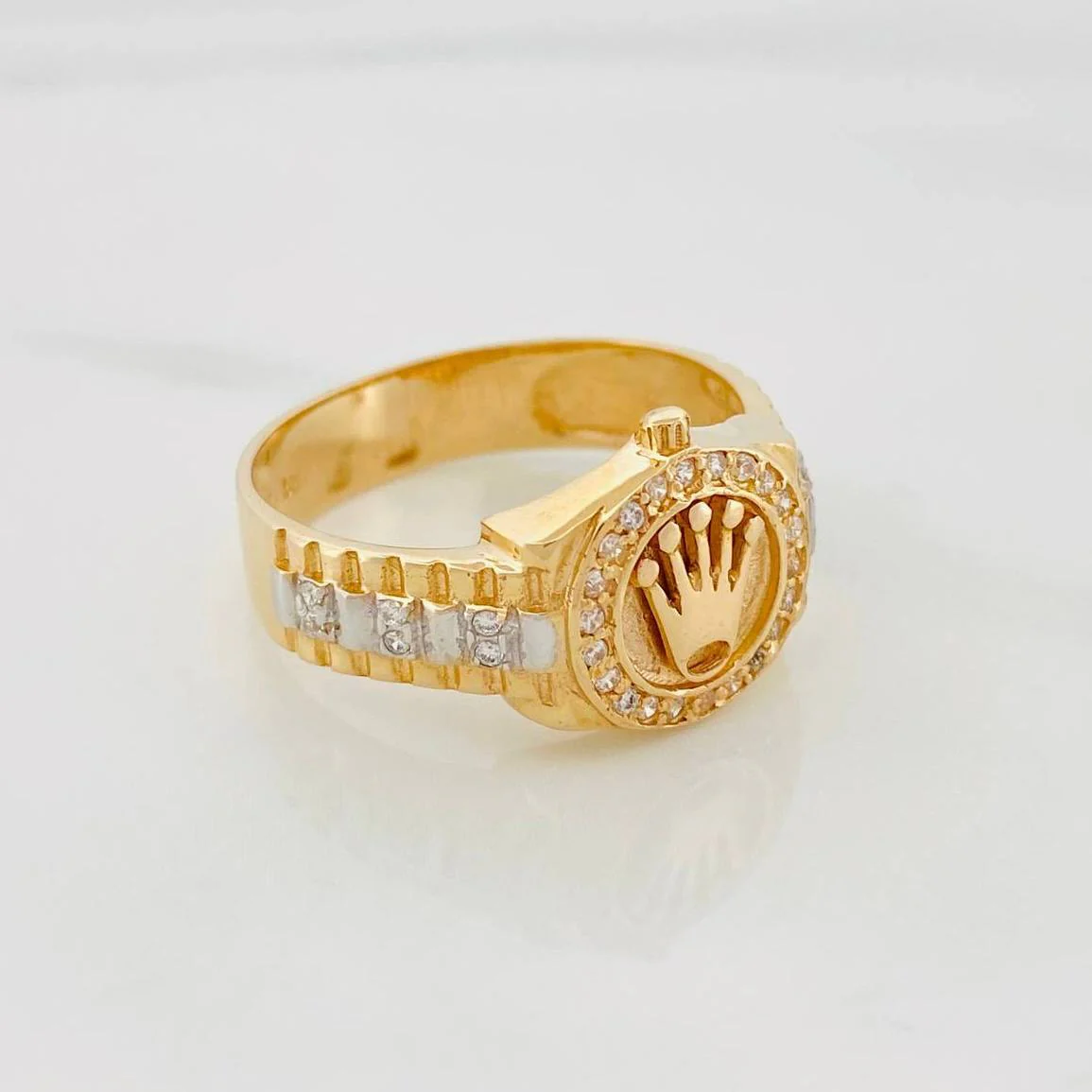 Anillo Correa Corona 5.3 g / T8 3/4 Dos Oros Amarillo Blanco 18K - Image 3