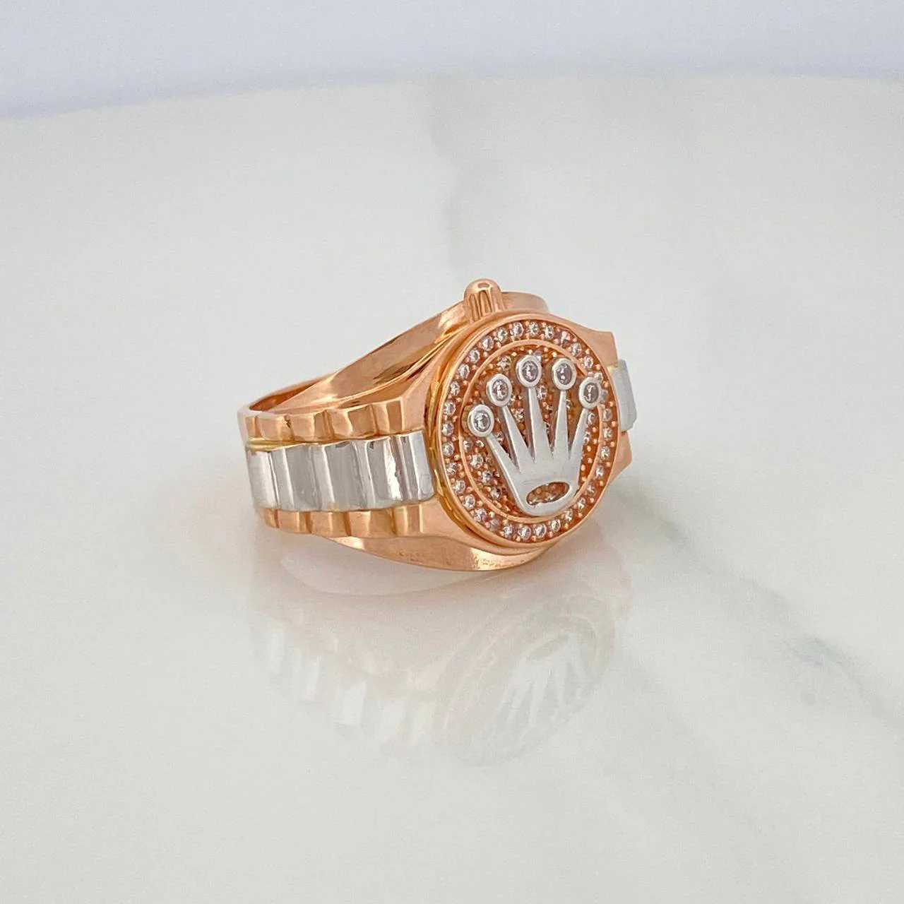 Anillo Correa Corona 7.3 g / T9 1/4 Dos Oros Blanco Rosa 18K - Image 3