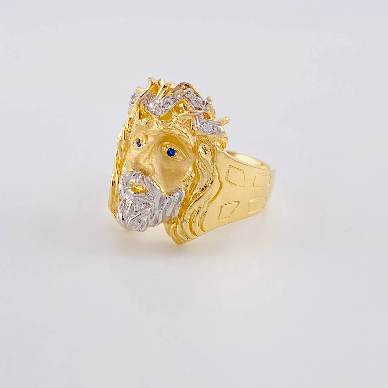 Anillo Cristo 6.85g / T10 1/2 Dos Oros Amarillo Blanco 18K - Image 2
