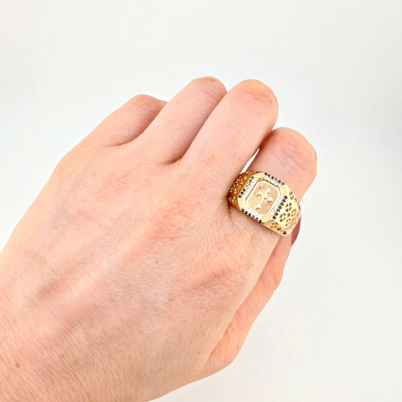 Anillo Cruz Bordeada 8g / T10 3/4 Oro Amarillo 18K - Image 4