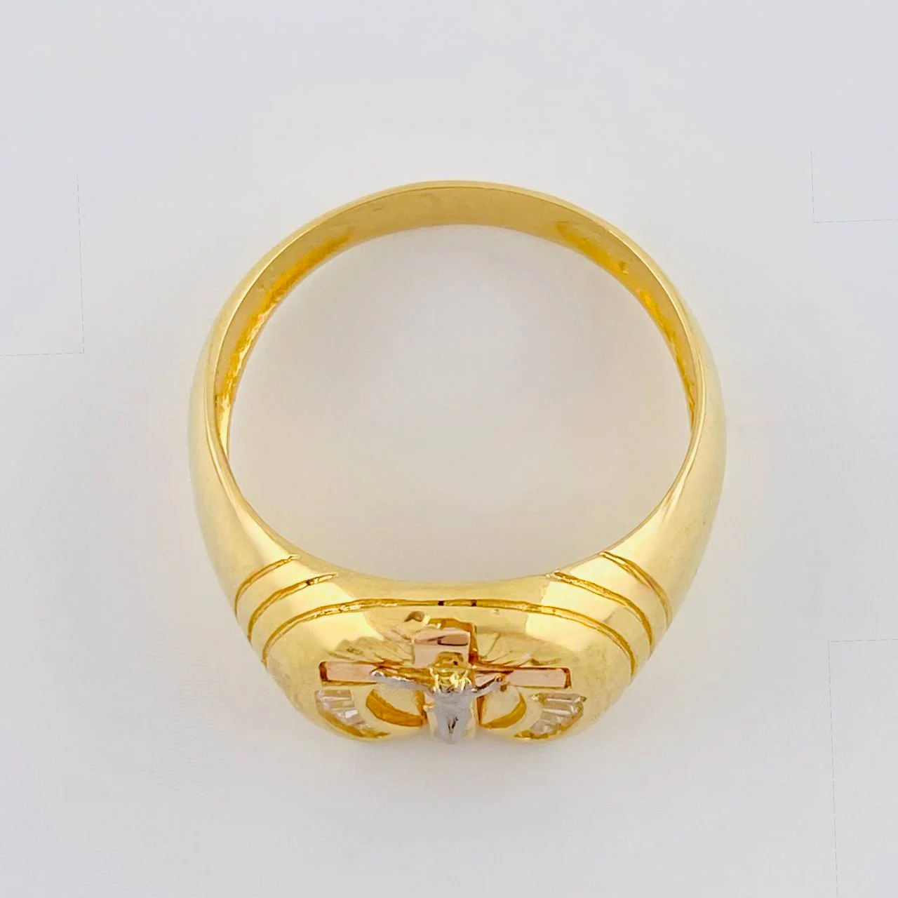 Anillo Cruz Cristo 6.25 g / T11 Dos Oros Amarillo Rosa 18K - Image 3