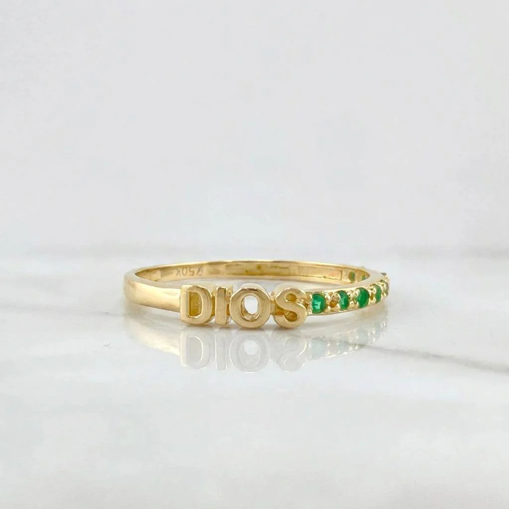 Anillo Dios Esmeraldas 14pts  1.2g / T5 1/2 Oro Amarillo 18K