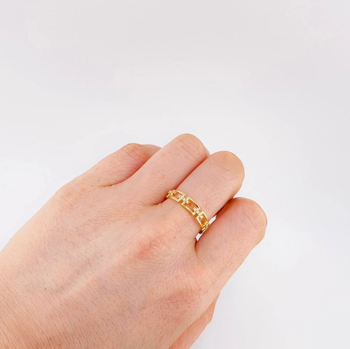 Anillo Eslabon Cuadriculado 1.7 g / T7 1/2 Oro Amarillo 18K - Image 4