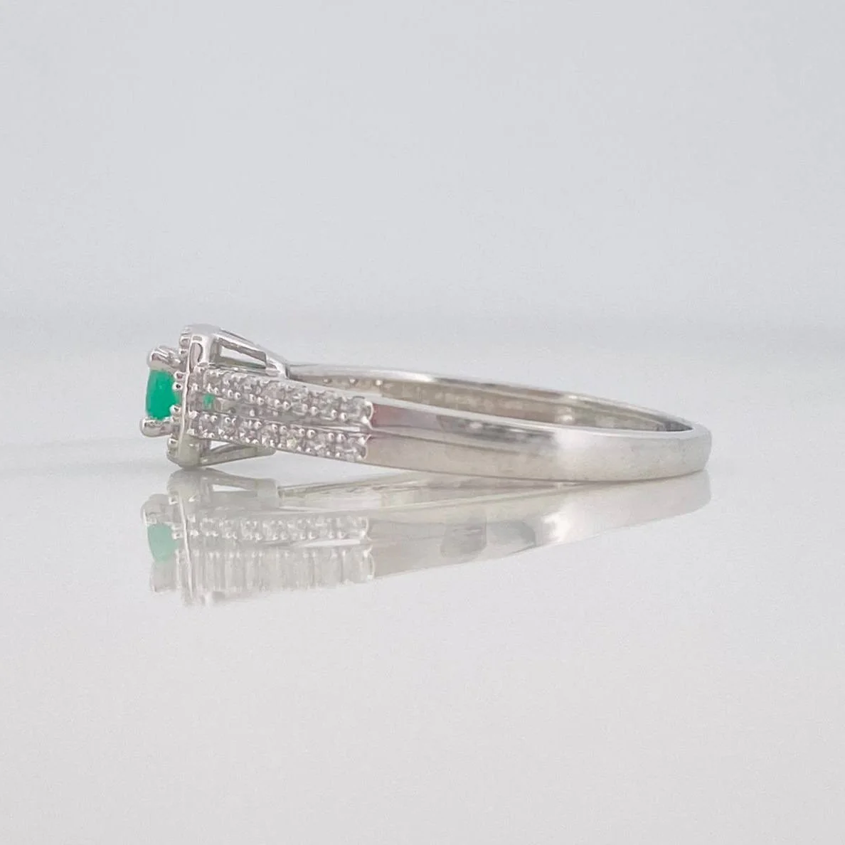 Anillo Halo Cuadrado Esmeralda 14 Pts 1.75 g / T7 1/2 Plata 925 - Image 2