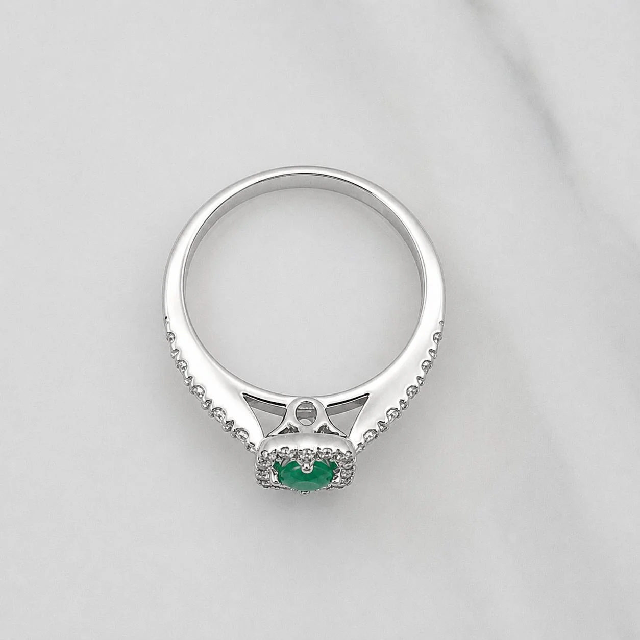 Anillo Halo Cuadrado Esmeralda 14 Pts 2.1 g / T7 3/4 Plata 925 - Image 4