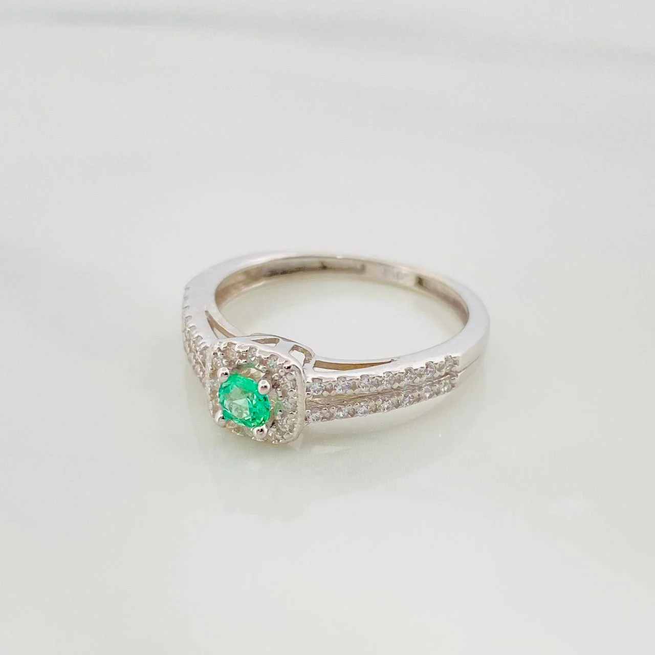 Anillo Halo Cuadrado Esmeralda 14Pts 1.75 g / T7 3/4 Plata 925 - Image 3