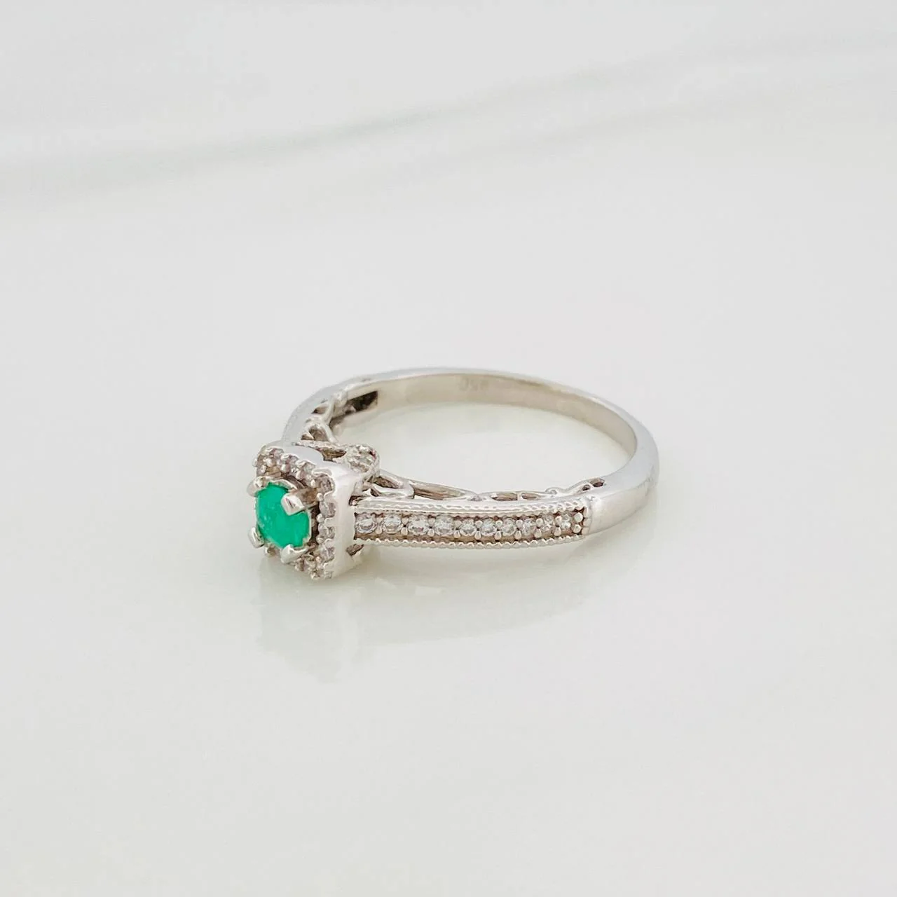 Anillo Halo Cuadrado Esmeralda 26 Pts 2.45 g / T7 1/4 Plata 925 - Image 2