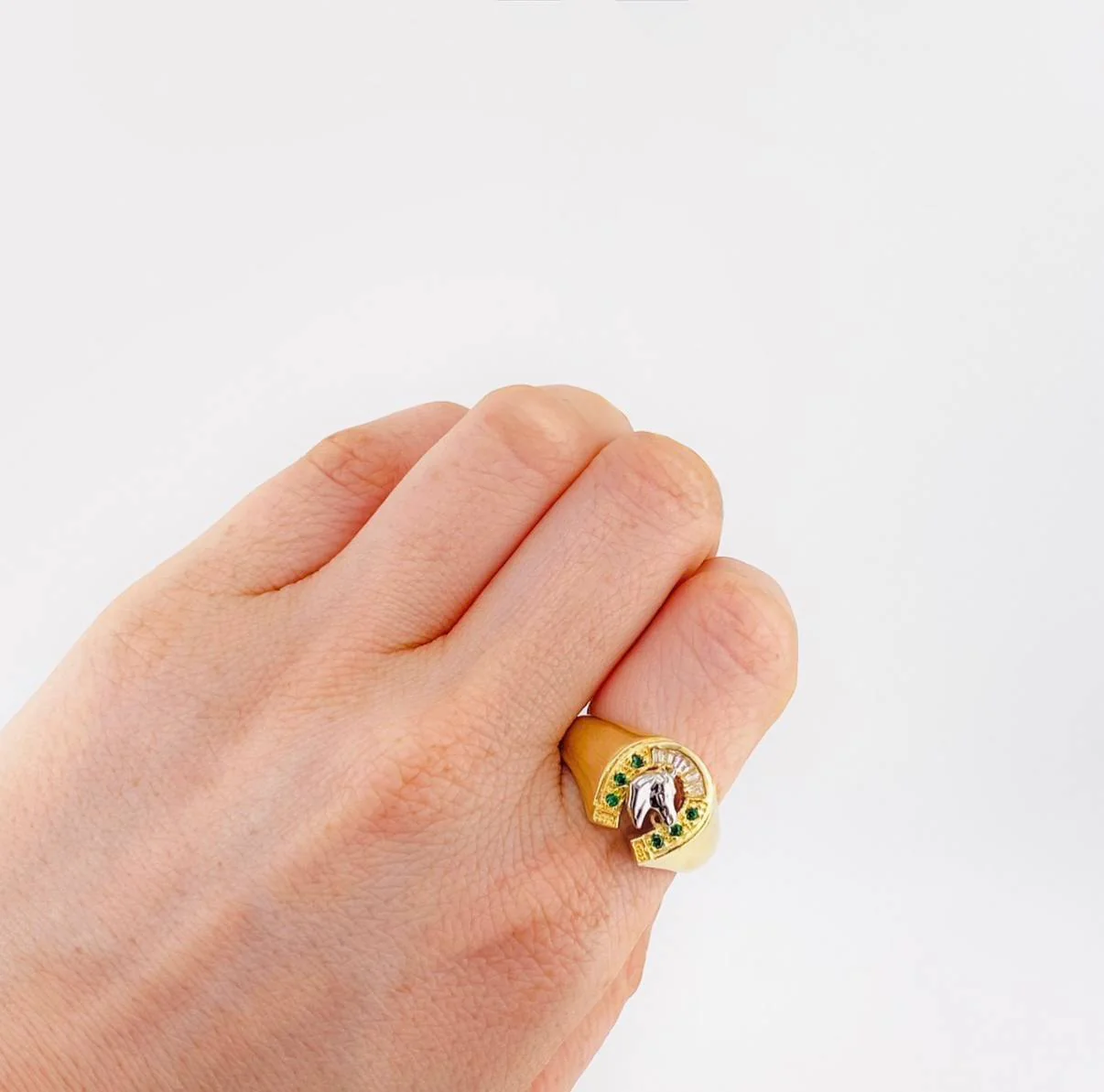 Anillo Herradura Caballo 5.95 g / T10 1/4 Dos Oros Amarillo Blanco 18K - Image 4
