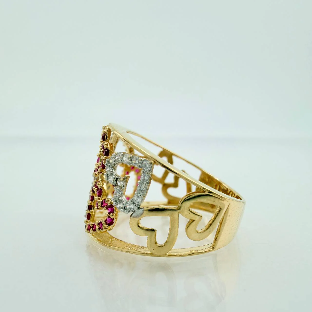 Anillo Lluvia De Corazones 3.8gr / T6 1/4 / Dos Oros Amarillo Blanco 18K - Image 3