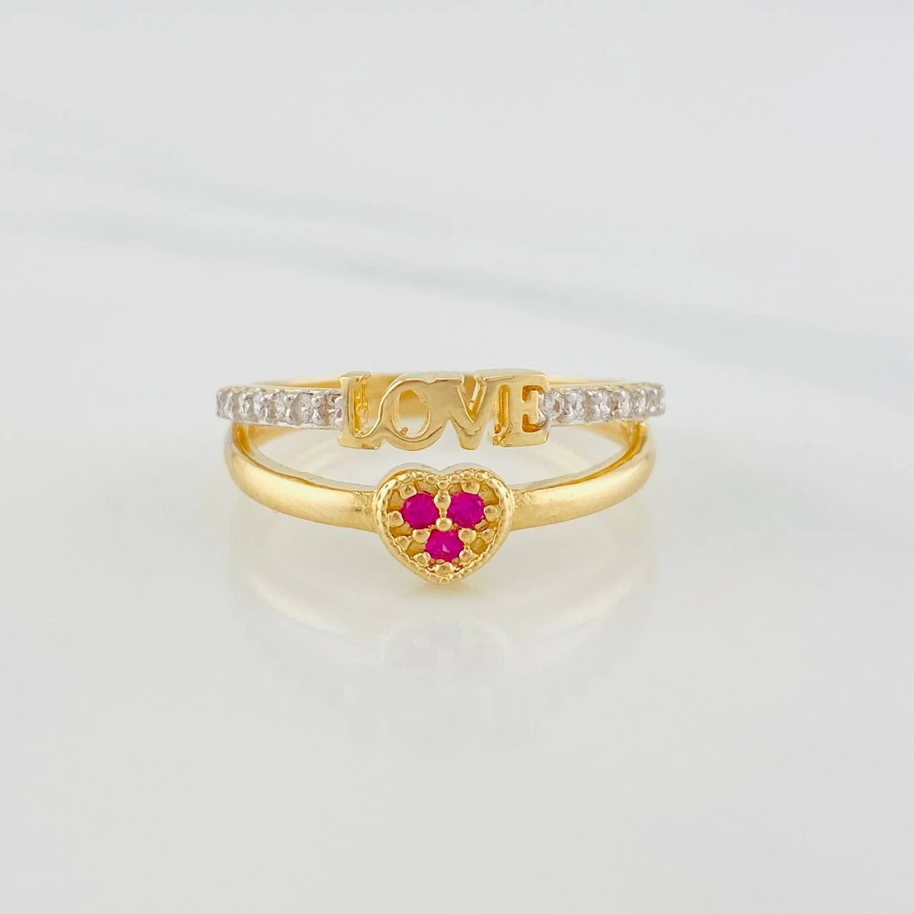 Anillo Love Corazón 2.85g / T7 1/4 Dos Oros Amarillo Blanco 18K