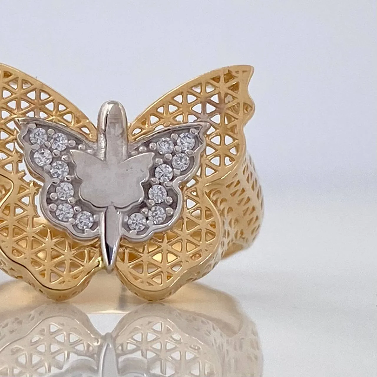 Anillo Mariposa 3 g / T6 1/4 Dos Oros Amarillo Blanco 18K - Image 3