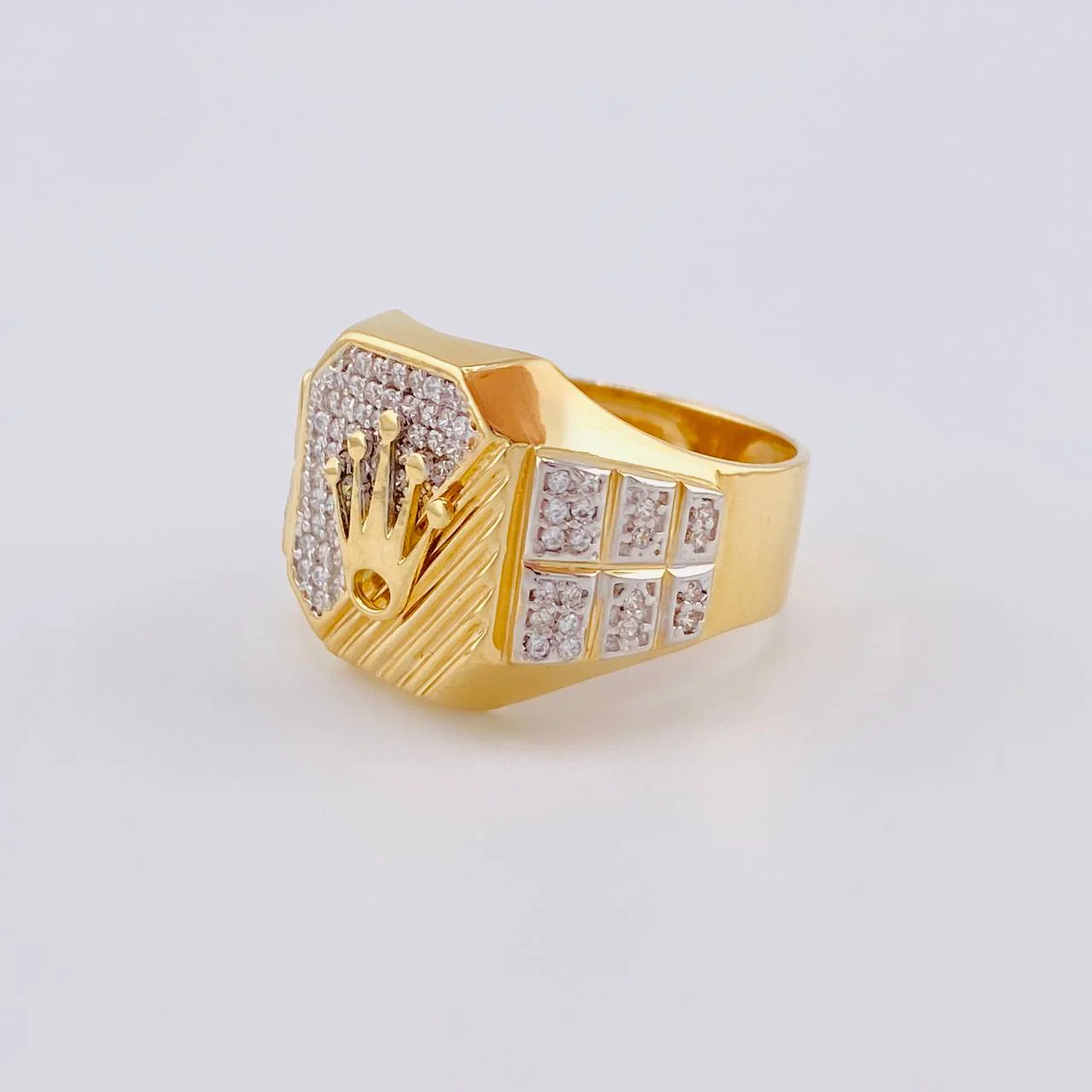 Anillo Mosaico Corona Segmentado 6.5 g / T9 1/2 Dos Oros Amarillo Blanco 18K - Image 2