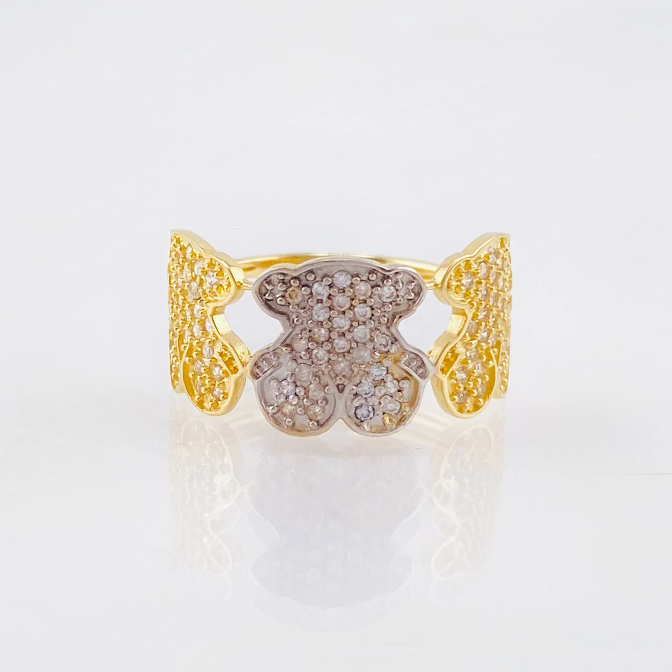 Anillo Oso Ts 3.3gr / T7 1/2 / Dos Oros Amarillo Blanco 18K