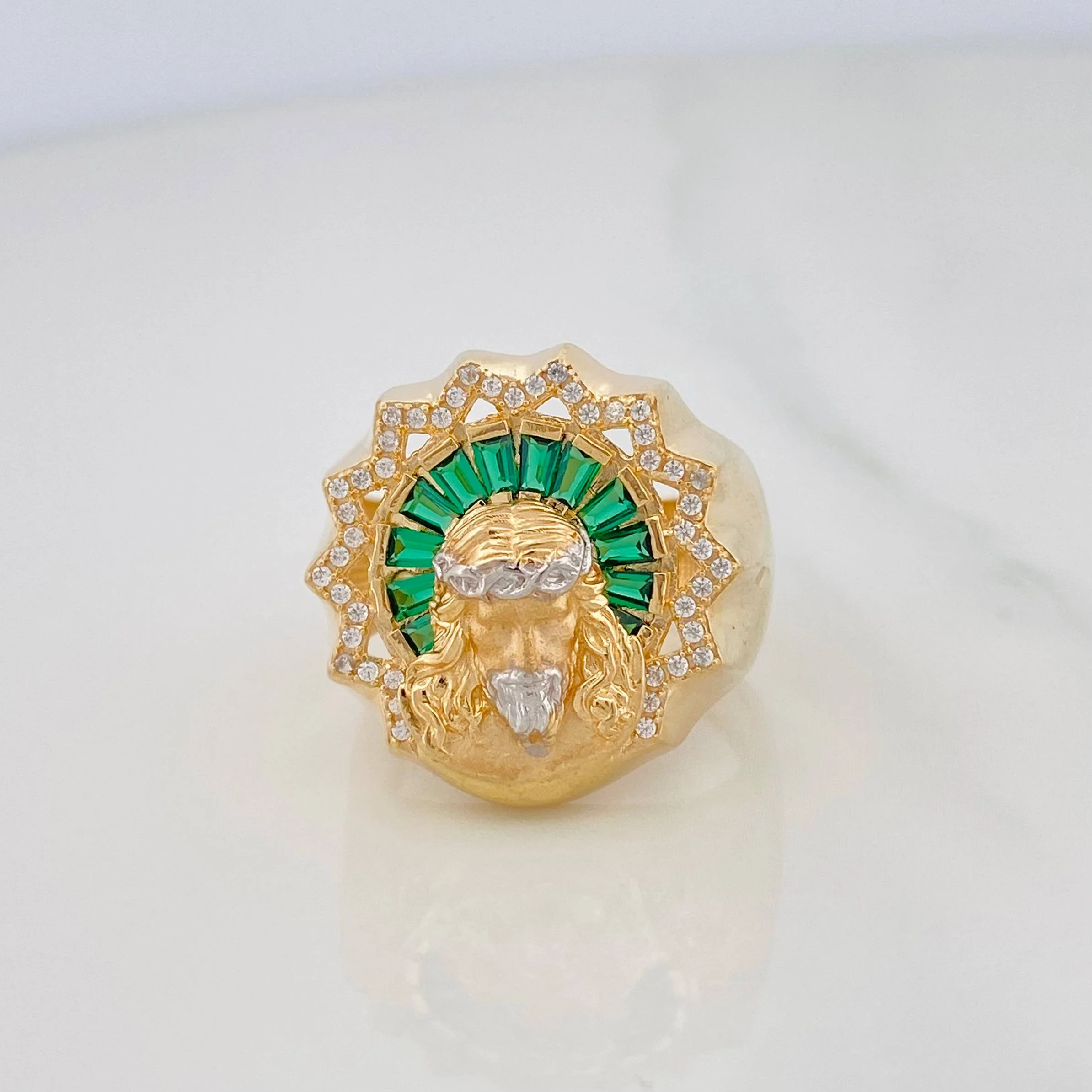 Anillo Rostro Cristo 11.35g / T10 1/2 Dos Oros Amarillo Blanco 18K