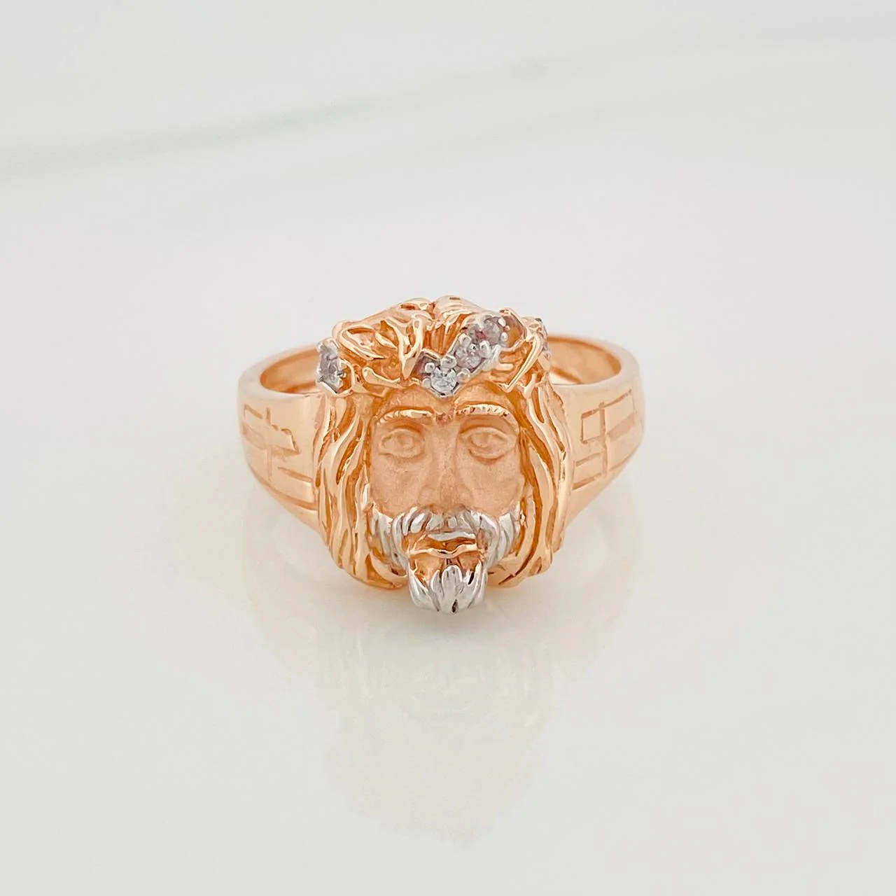 Anillo Rostro Cristo 6.9 g / T9 1/2 Dos Oros Blanco Rosa 18K