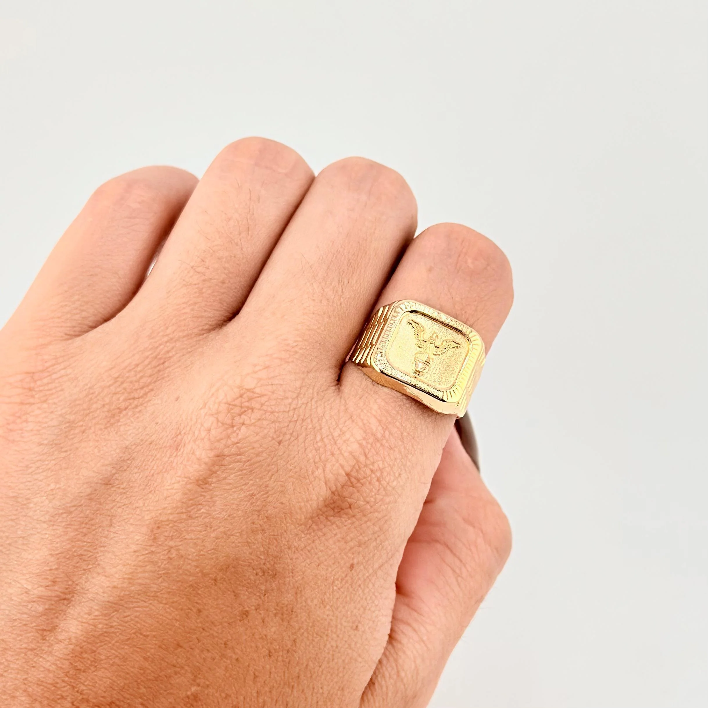 Anillo Sello Águila Bordeada 3.35g / T10 1/4 Oro Amarillo 18K - Image 4