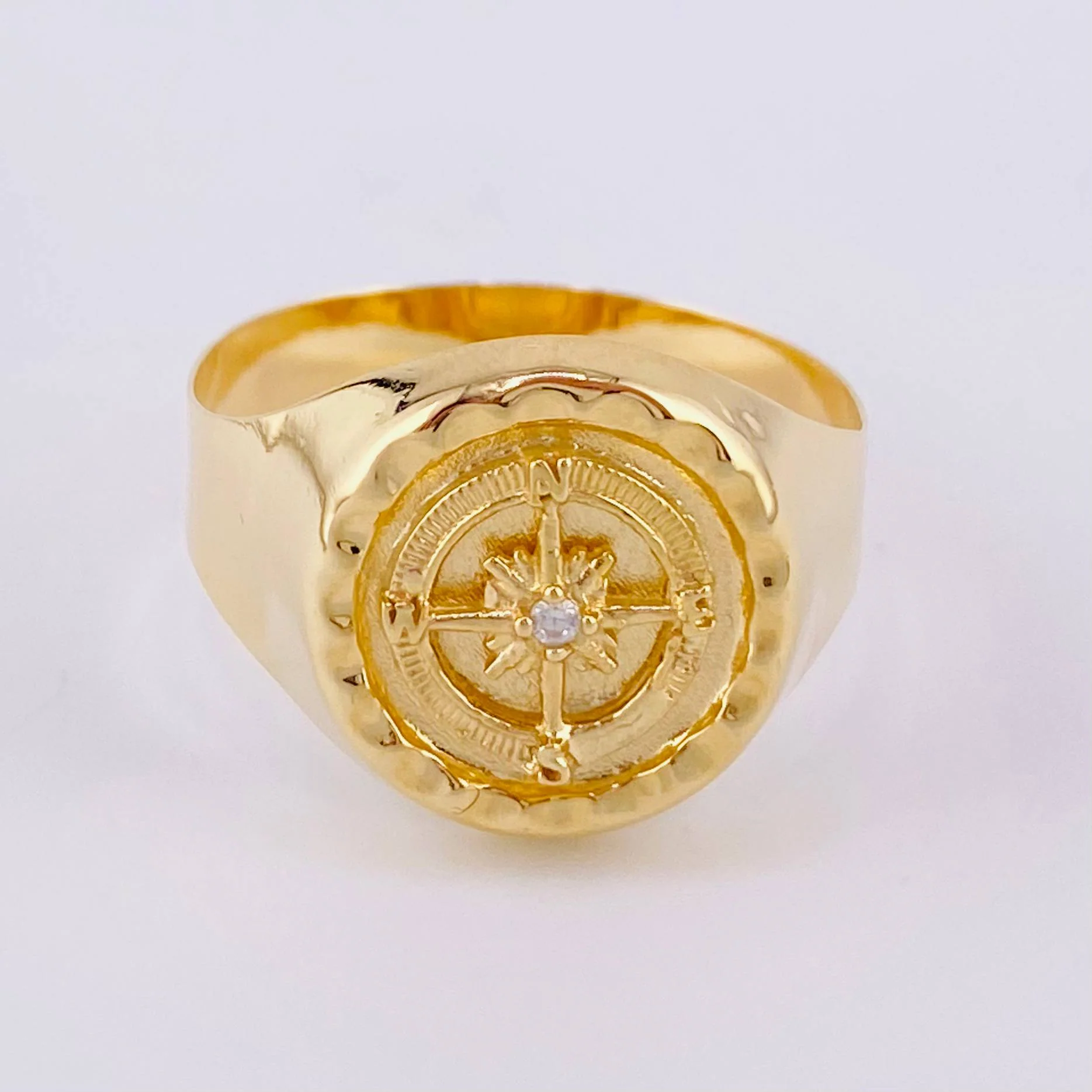 Anillo Sello Bordeado Brujula 3.5g / T10 3/4 Oro Amarillo 18K